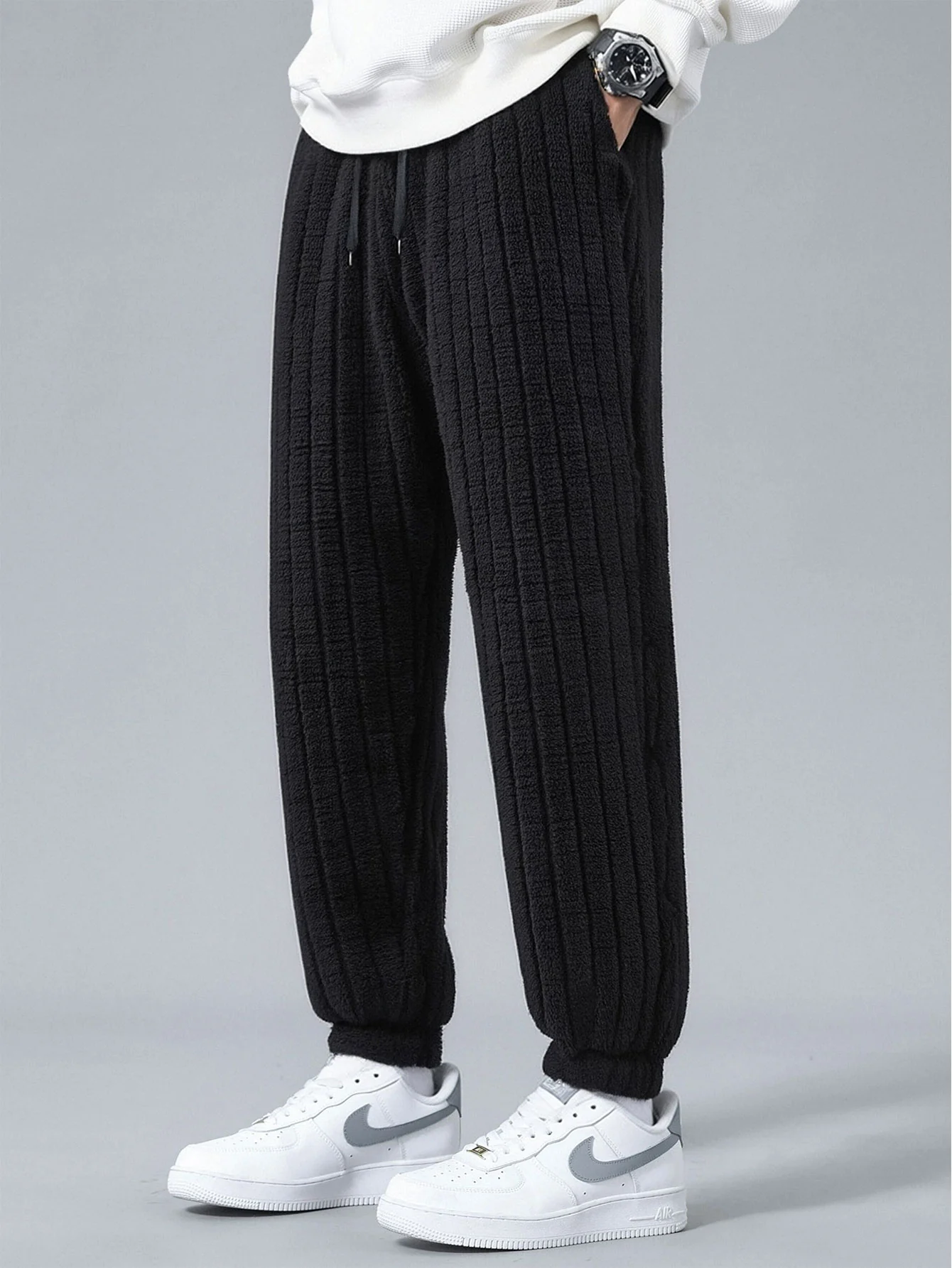 Striped Teddy Fleece Jogger Pants - Image 3