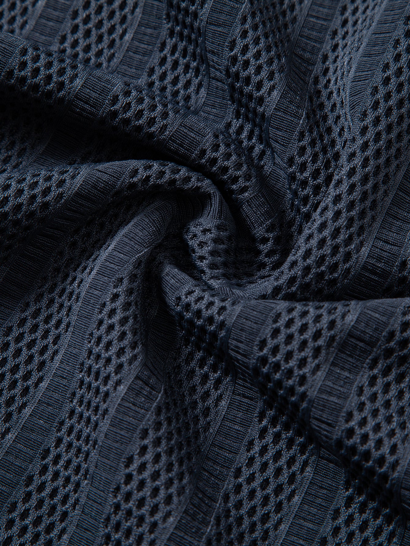 Striped Textured Johnny Collar Open Knit Polo - Image 15
