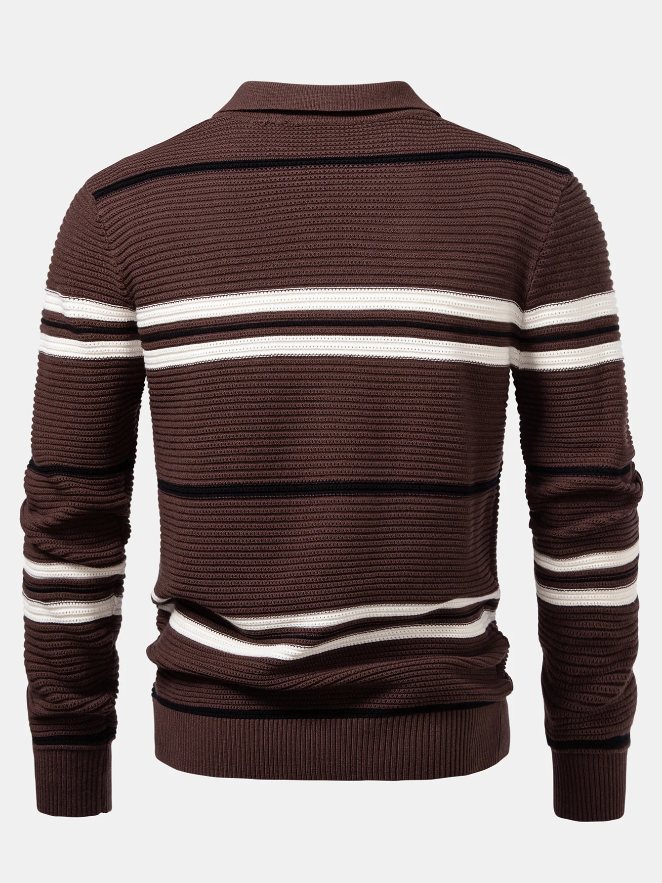 Gestreiftes strukturiertes Strick-Poloshirt mit Reißverschluss - Image 10