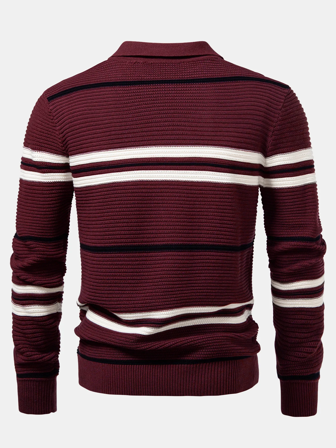 Gestreiftes strukturiertes Strick-Poloshirt mit Reißverschluss - Image 12