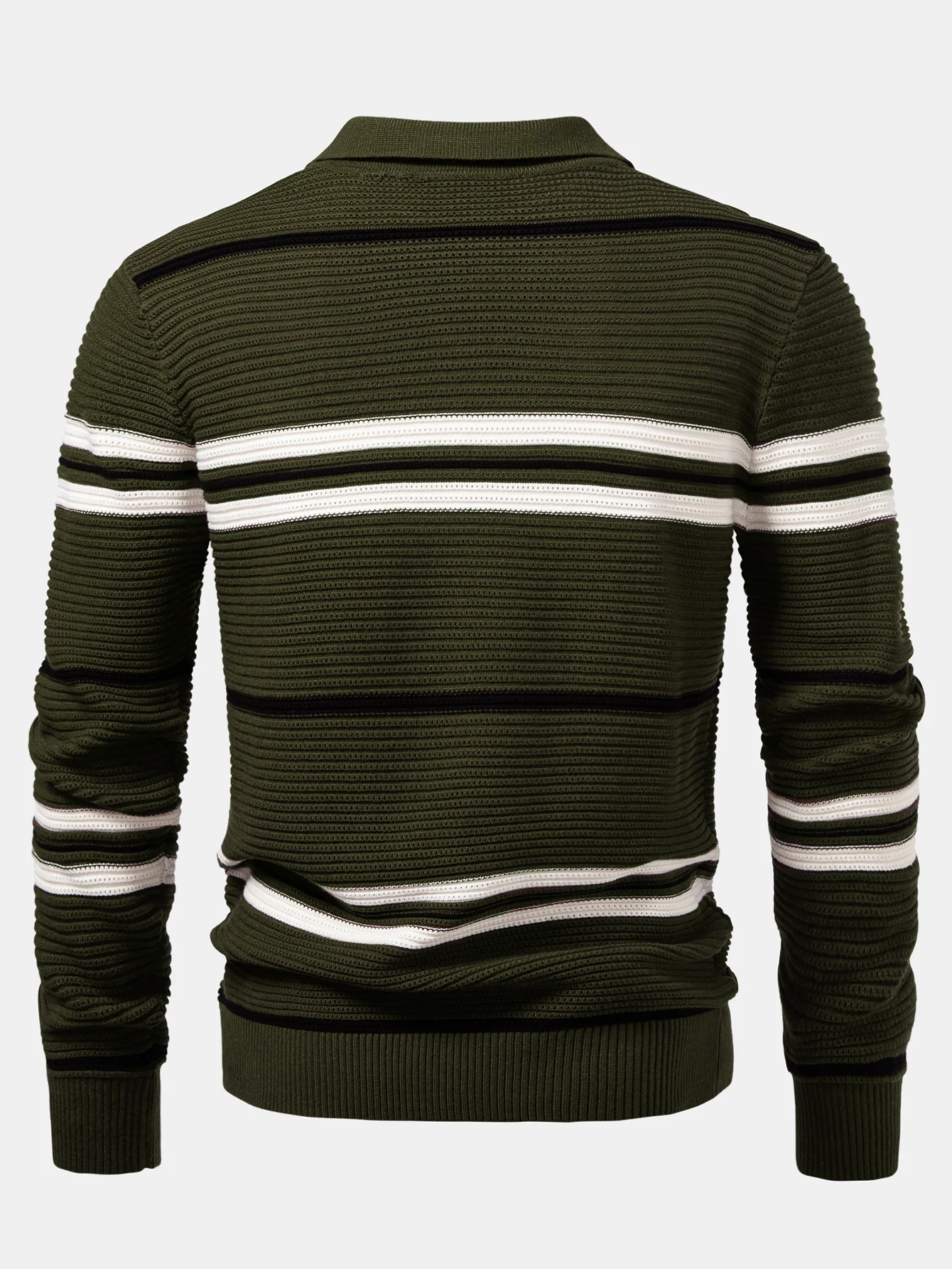 Gestreiftes strukturiertes Strick-Poloshirt mit Reißverschluss - Image 2