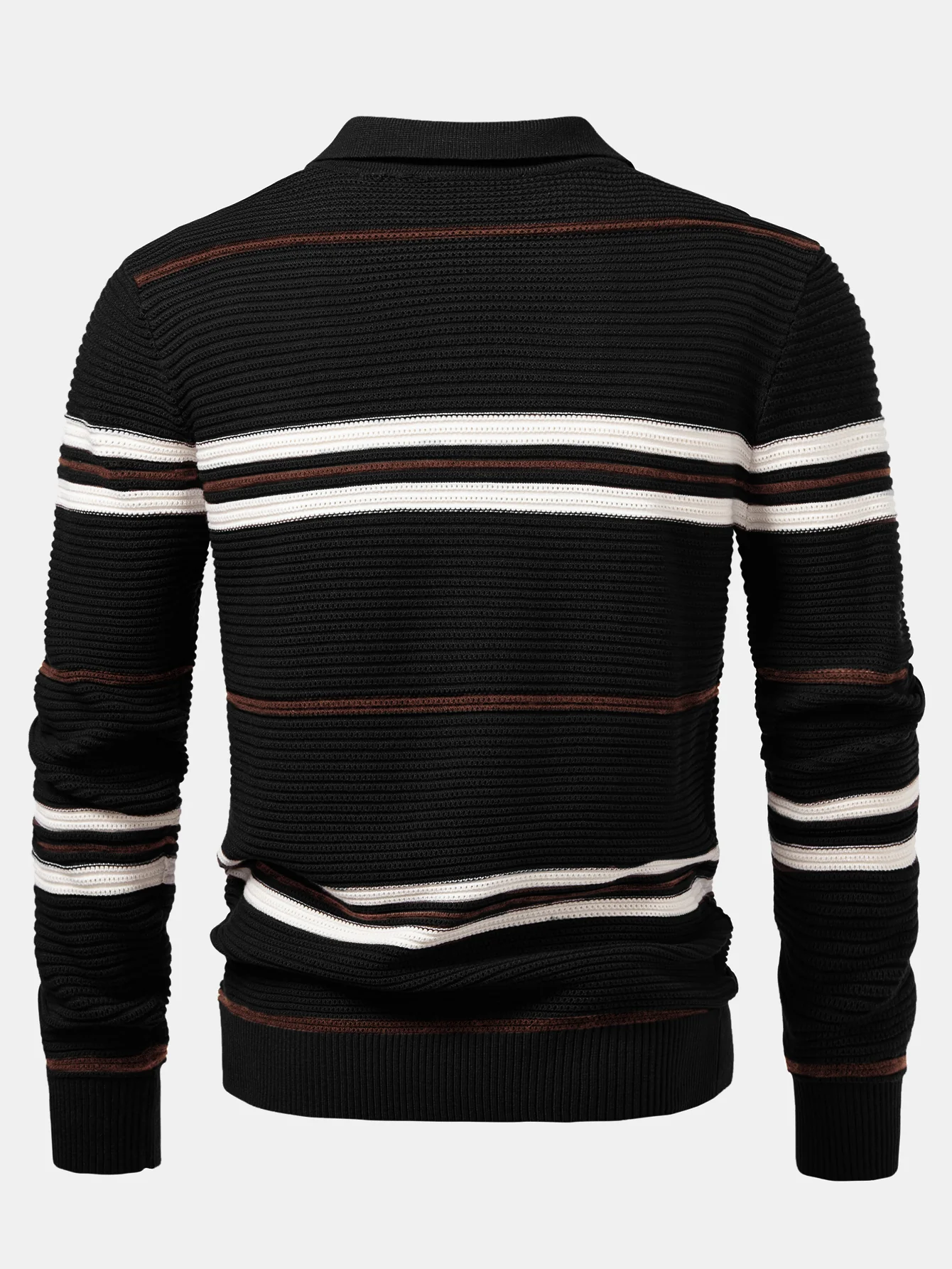 Gestreiftes strukturiertes Strick-Poloshirt mit Reißverschluss - Image 4