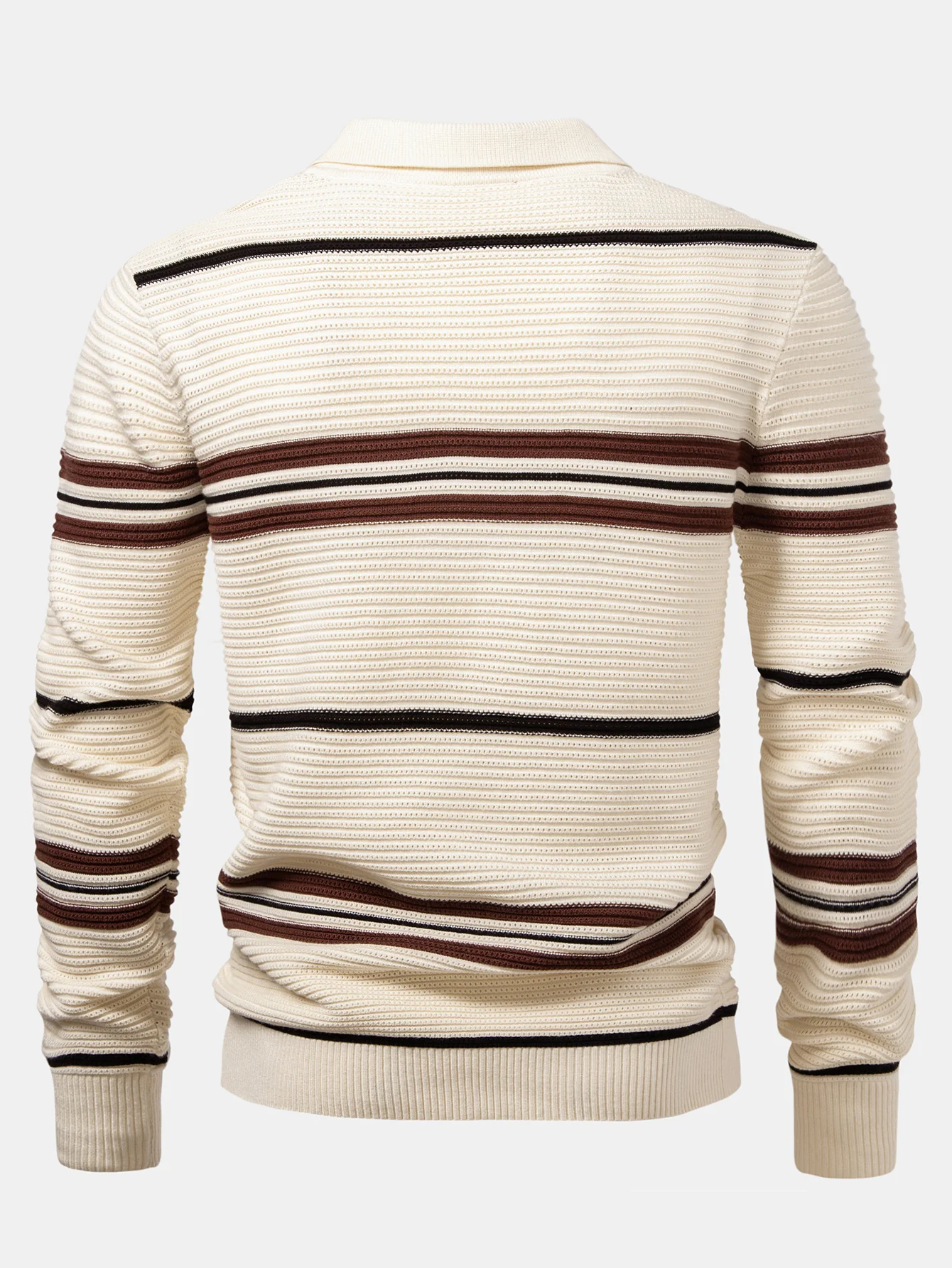 Gestreiftes strukturiertes Strick-Poloshirt mit Reißverschluss - Image 6