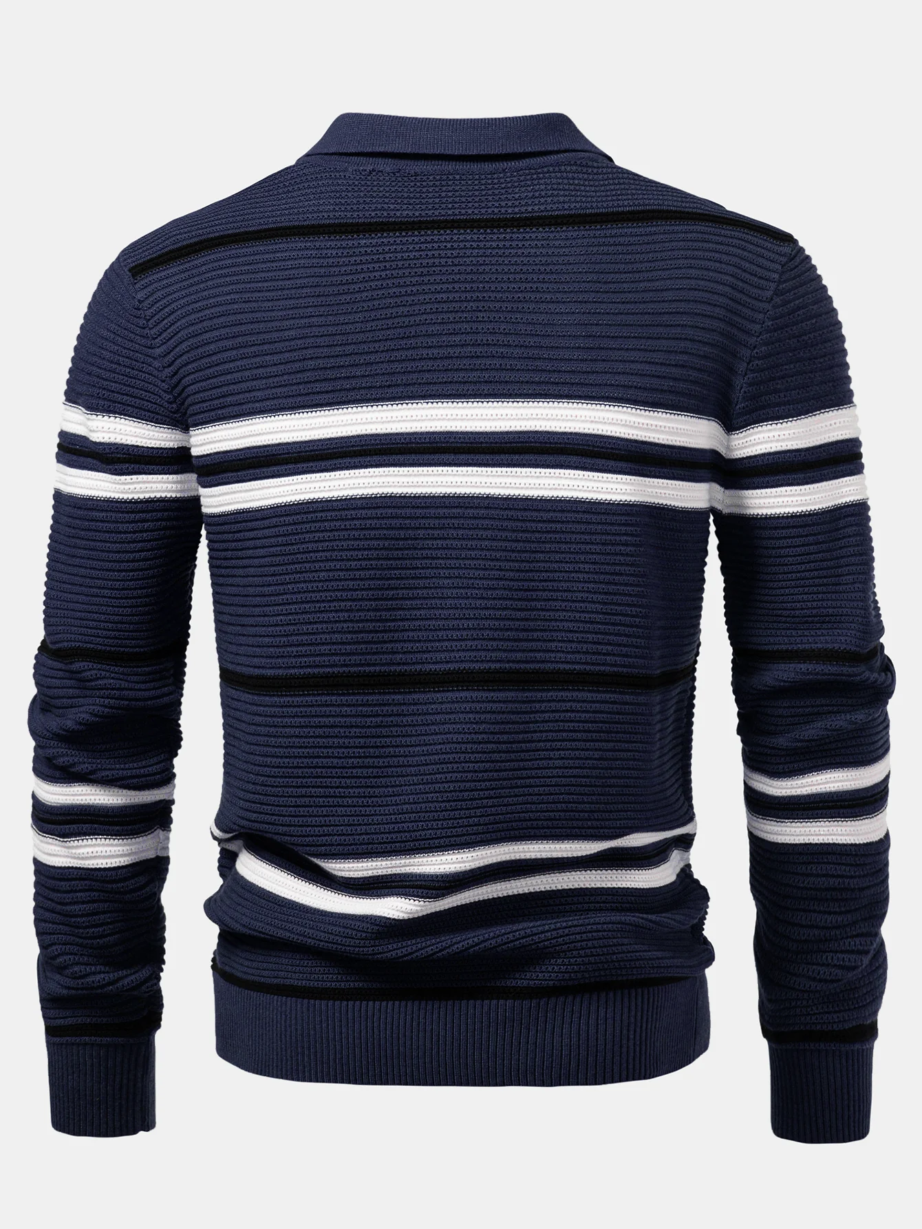 Gestreiftes strukturiertes Strick-Poloshirt mit Reißverschluss - Image 8