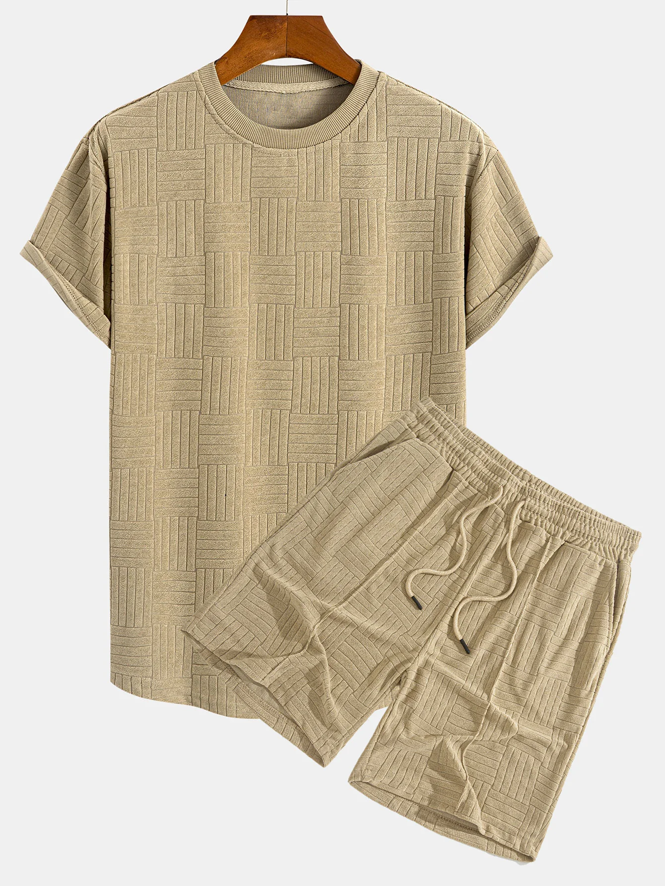 Gestreifter Frottee-Textur Bogen Saum T-Shirt & Shorts