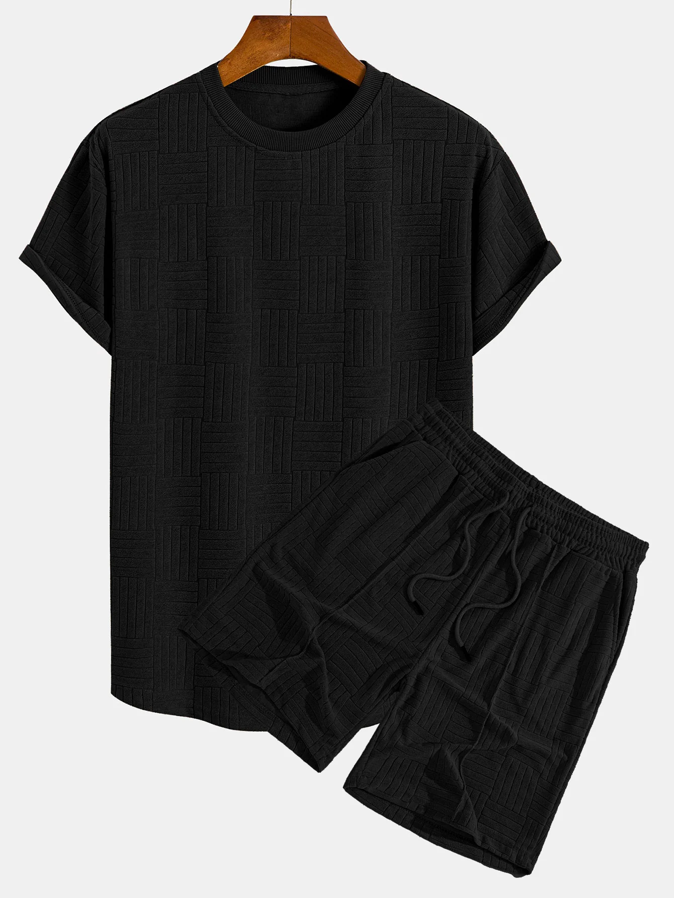 Gestreifter Frottee-Textur Bogen Saum T-Shirt & Shorts - Image 2