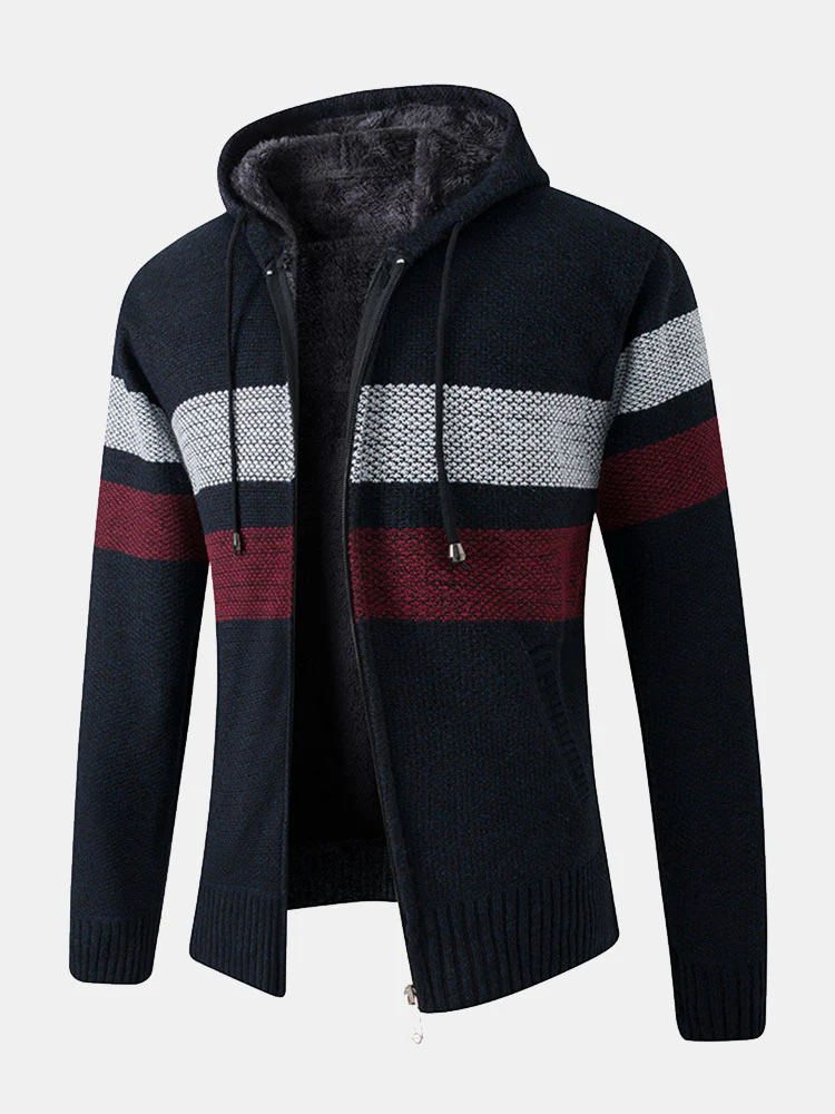 Gestreifter Reißverschluss Kapuzenpullover