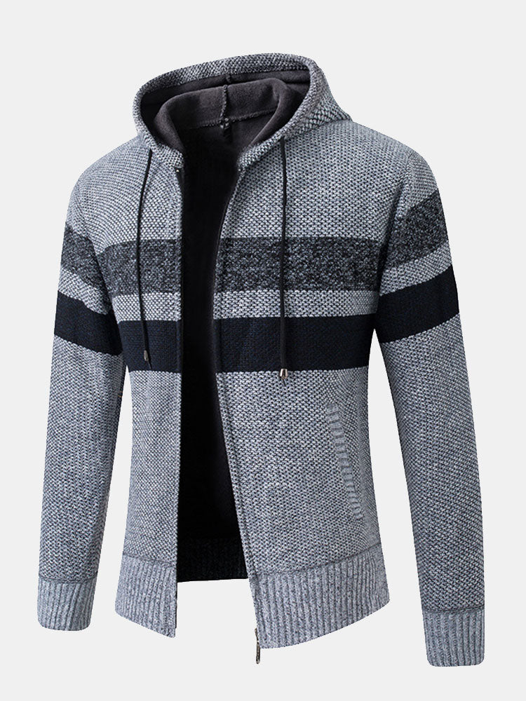 Gestreifter Reißverschluss Kapuzenpullover - Image 2