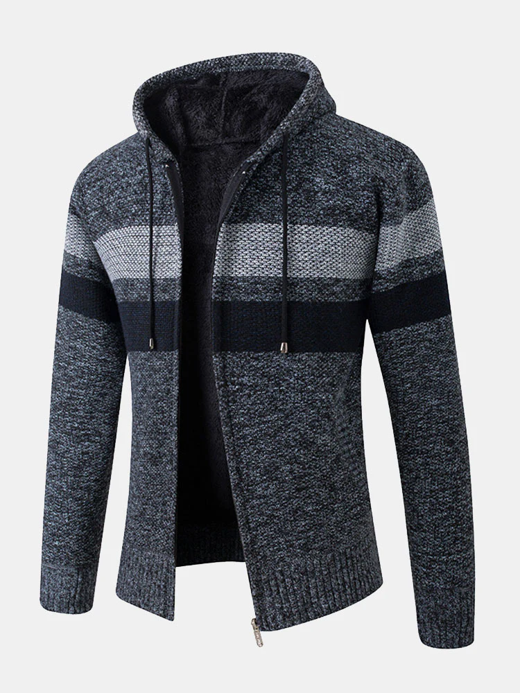 Gestreifter Reißverschluss Kapuzenpullover - Image 3