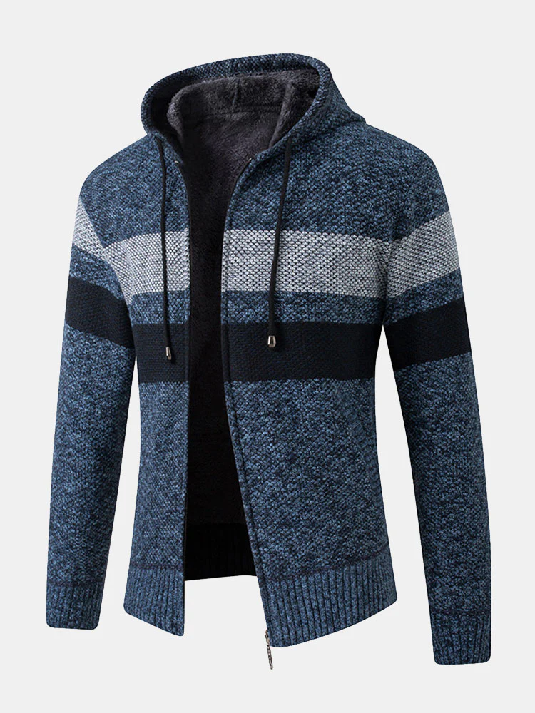 Gestreifter Reißverschluss Kapuzenpullover - Image 4