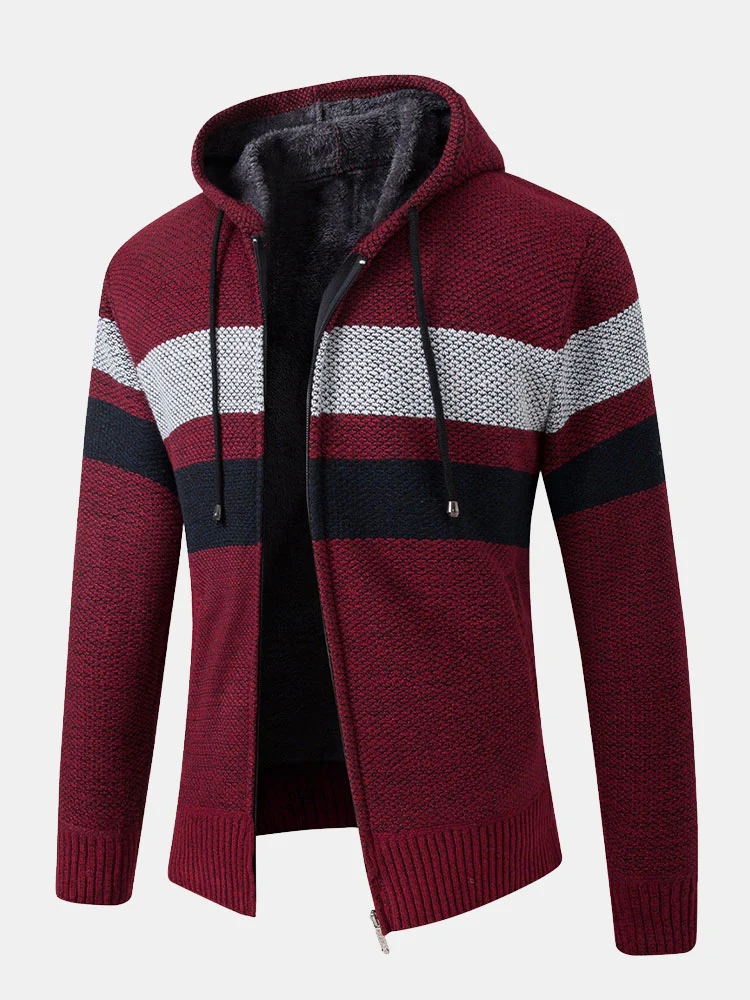 Gestreifter Reißverschluss Kapuzenpullover - Image 5