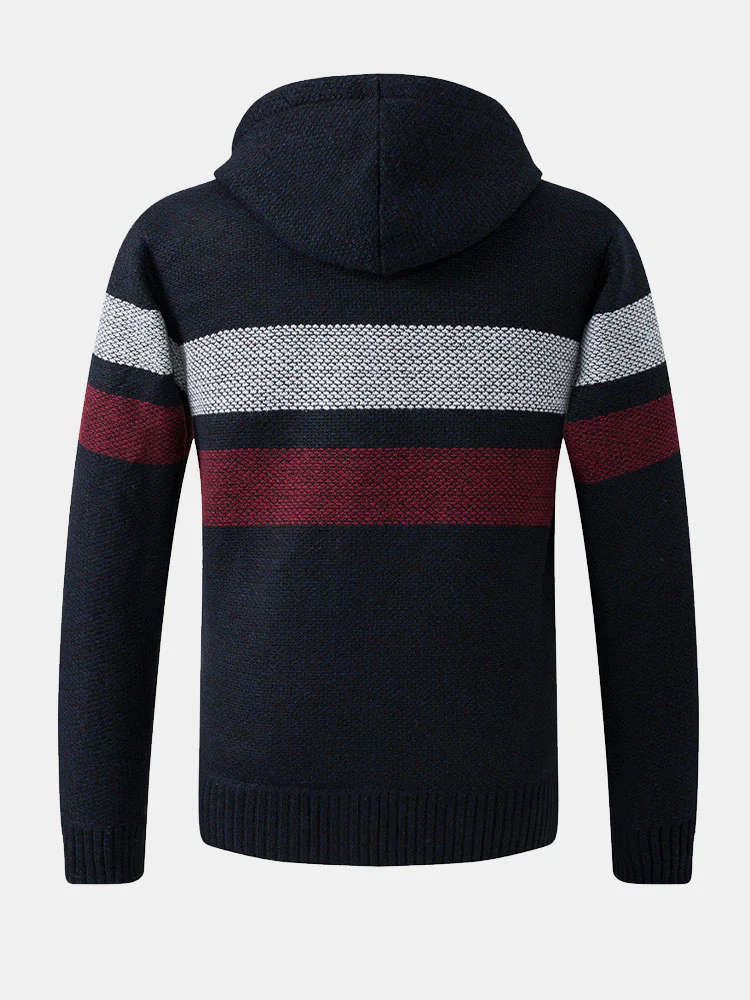 Gestreifter Reißverschluss Kapuzenpullover - Image 6