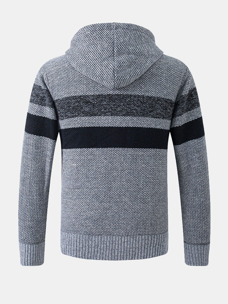 Gestreifter Reißverschluss Kapuzenpullover - Image 7