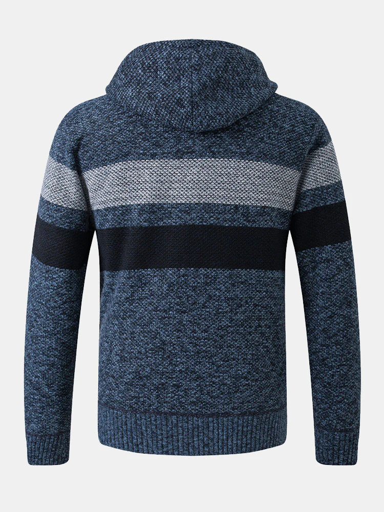 Gestreifter Reißverschluss Kapuzenpullover - Image 9