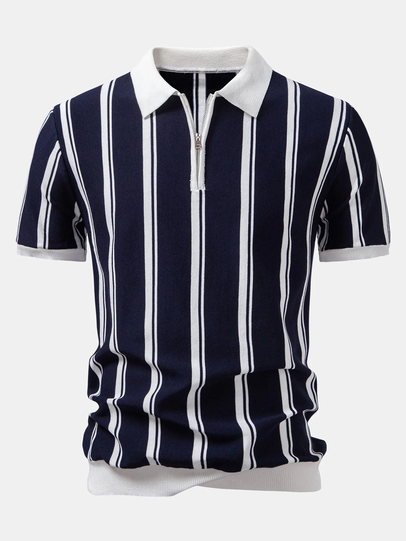 Gestreiftes Strick-Poloshirt mit Reißverschluss