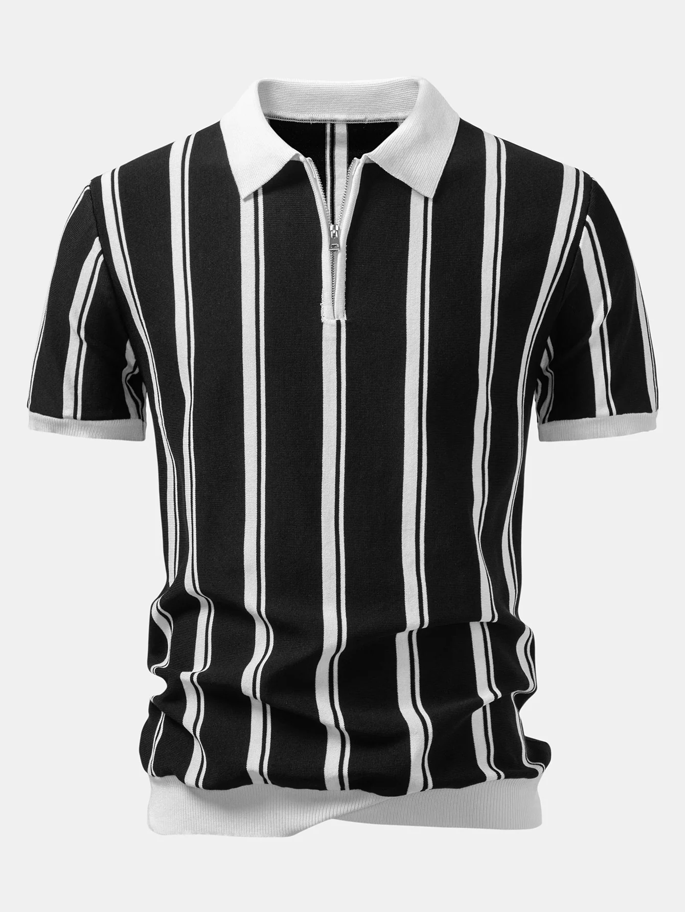 Gestreiftes Strick-Poloshirt mit Reißverschluss - Image 5