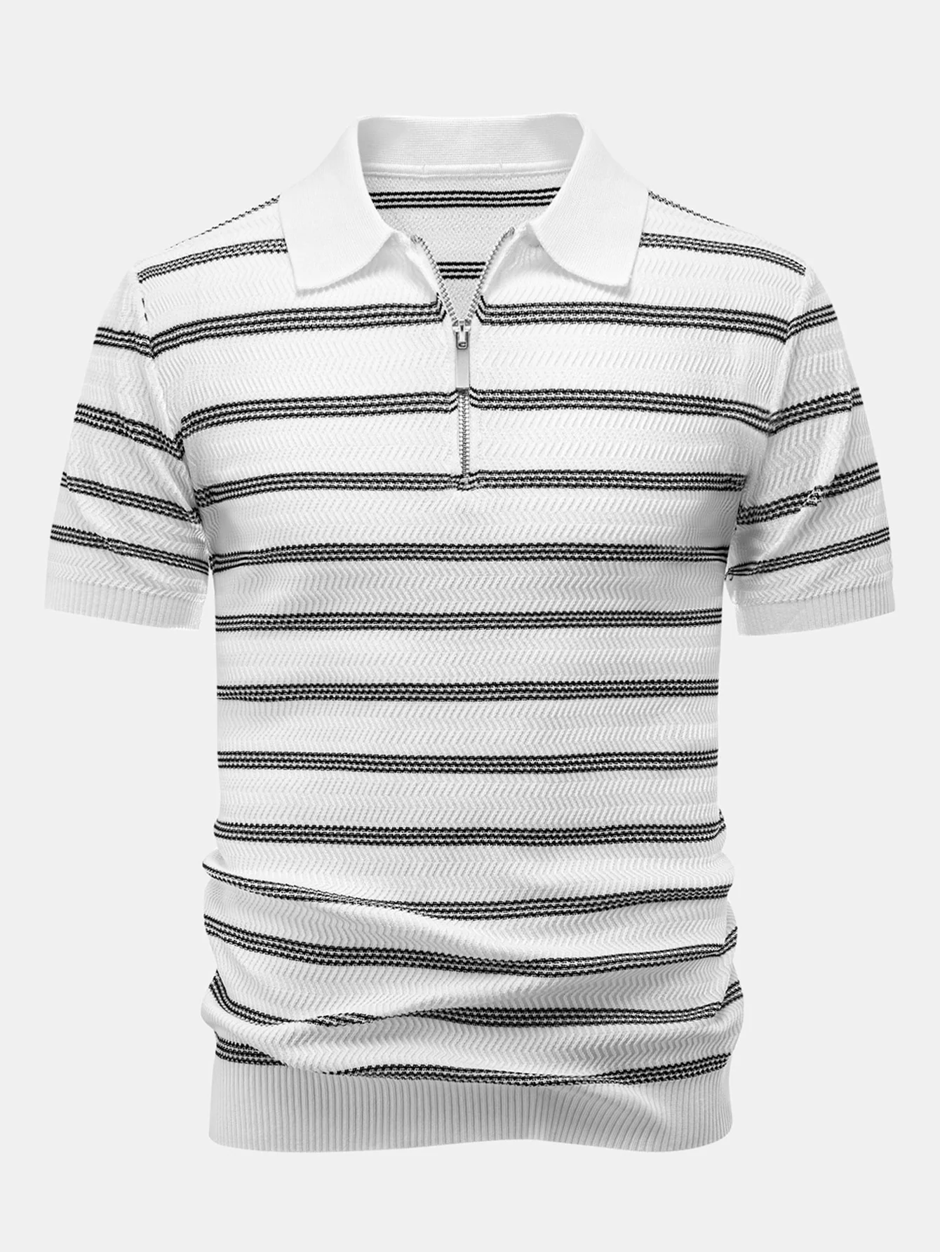 Striped Zipper Knit Polo