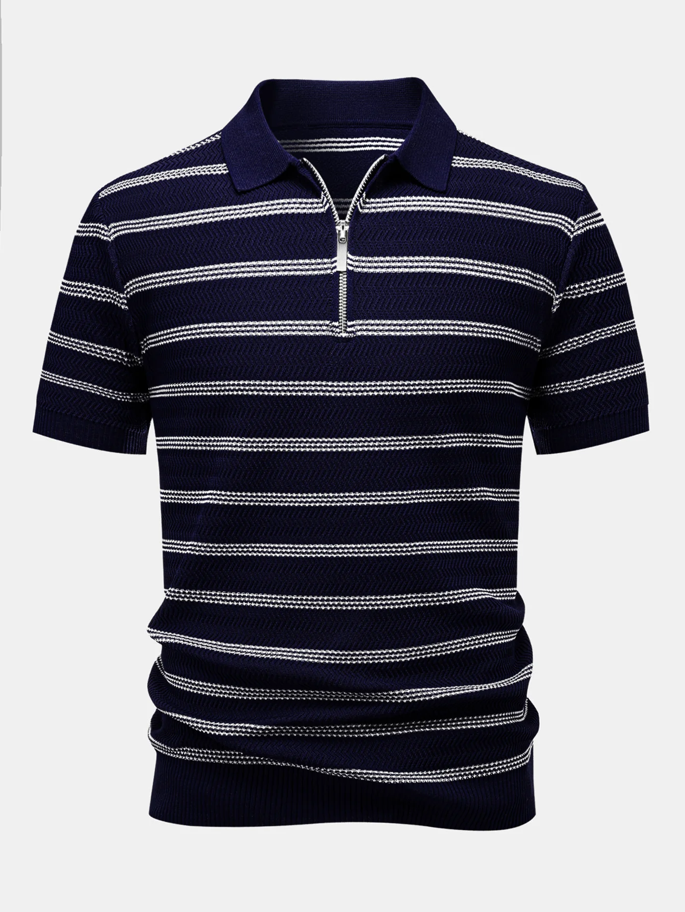 Striped Zipper Knit Polo - Image 3