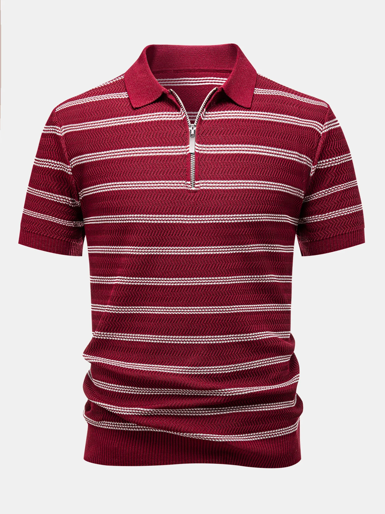 Striped Zipper Knit Polo - Image 5