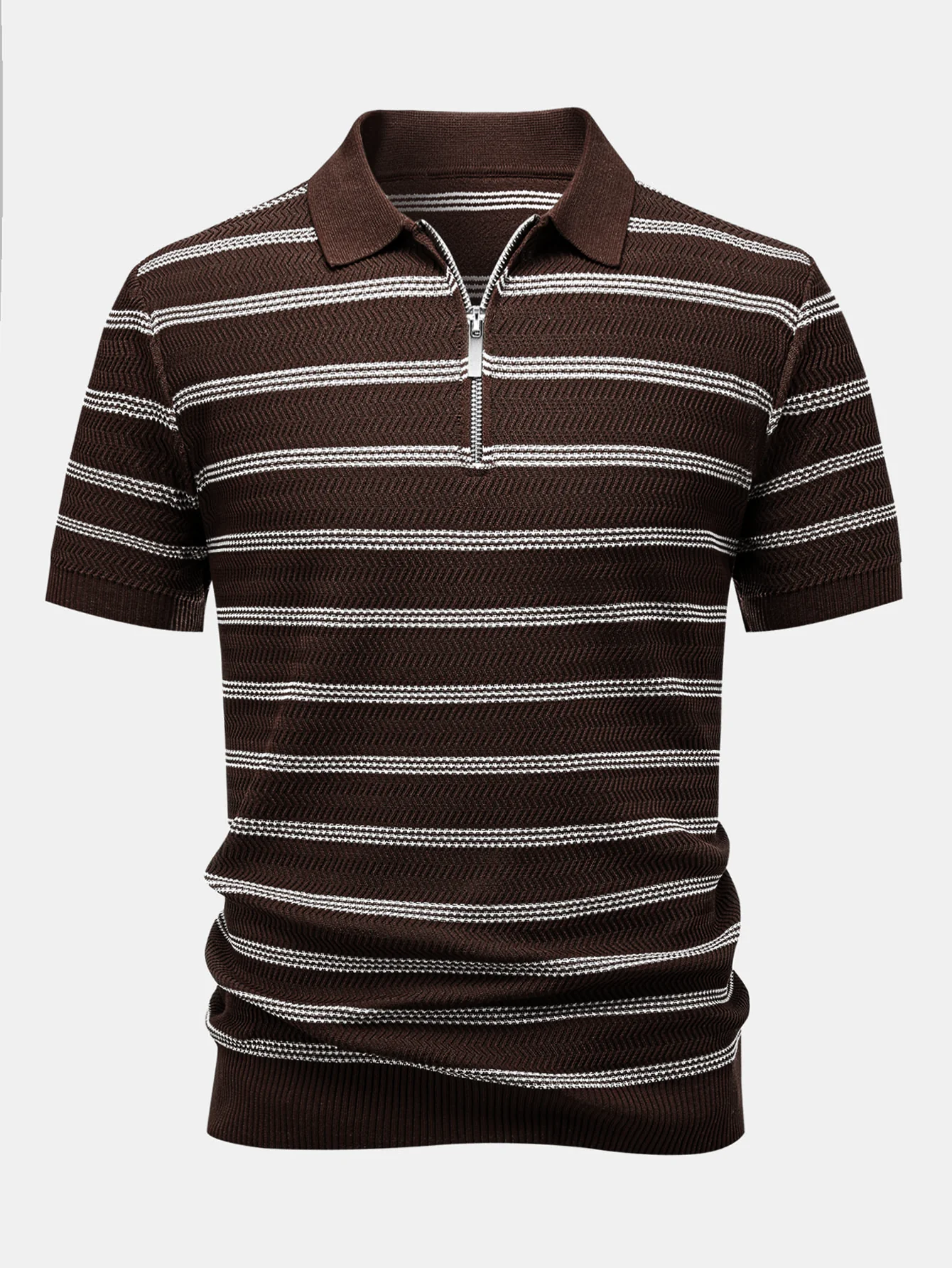 Striped Zipper Knit Polo - Image 7