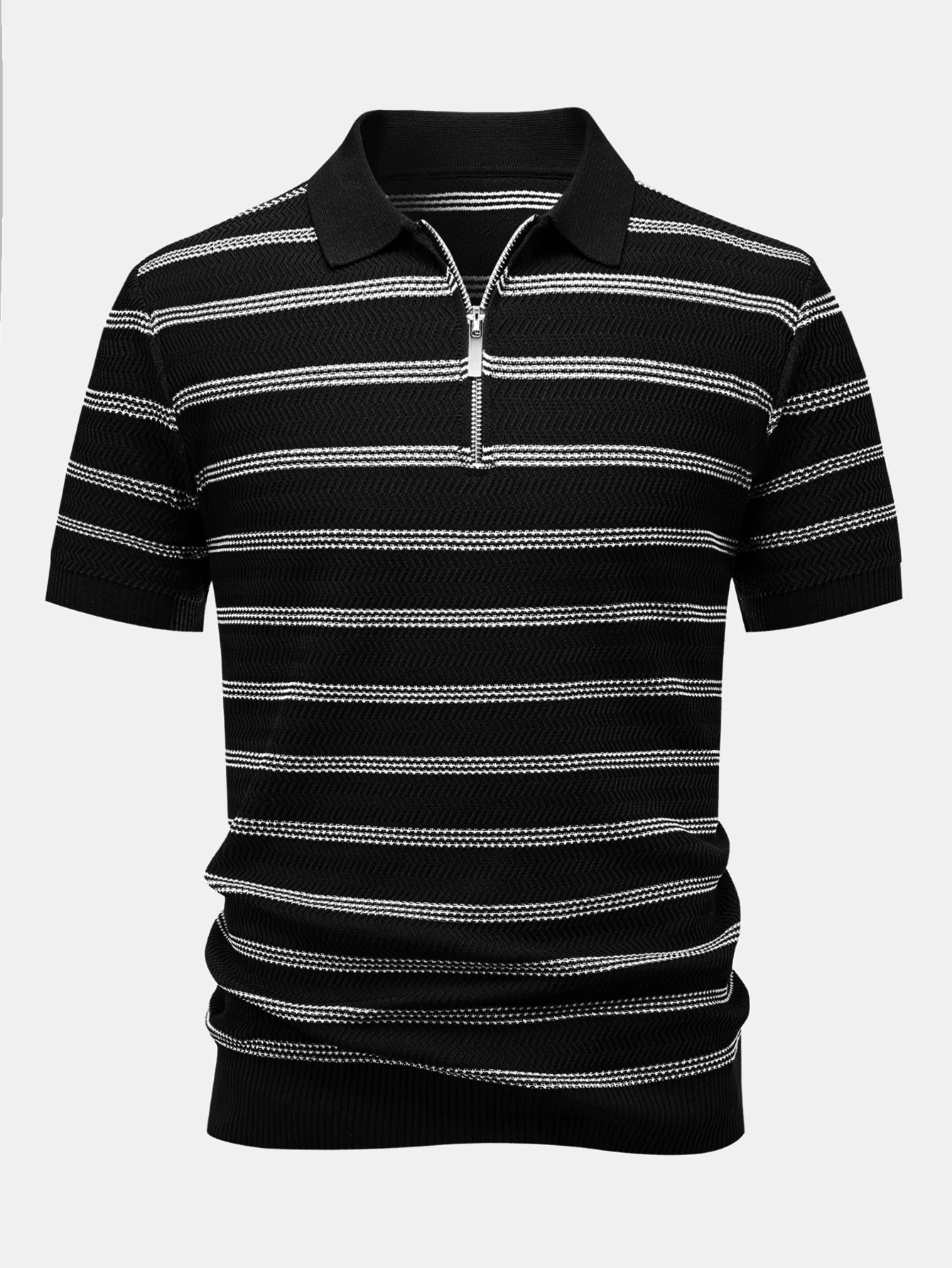 Striped Zipper Knit Polo - Image 9