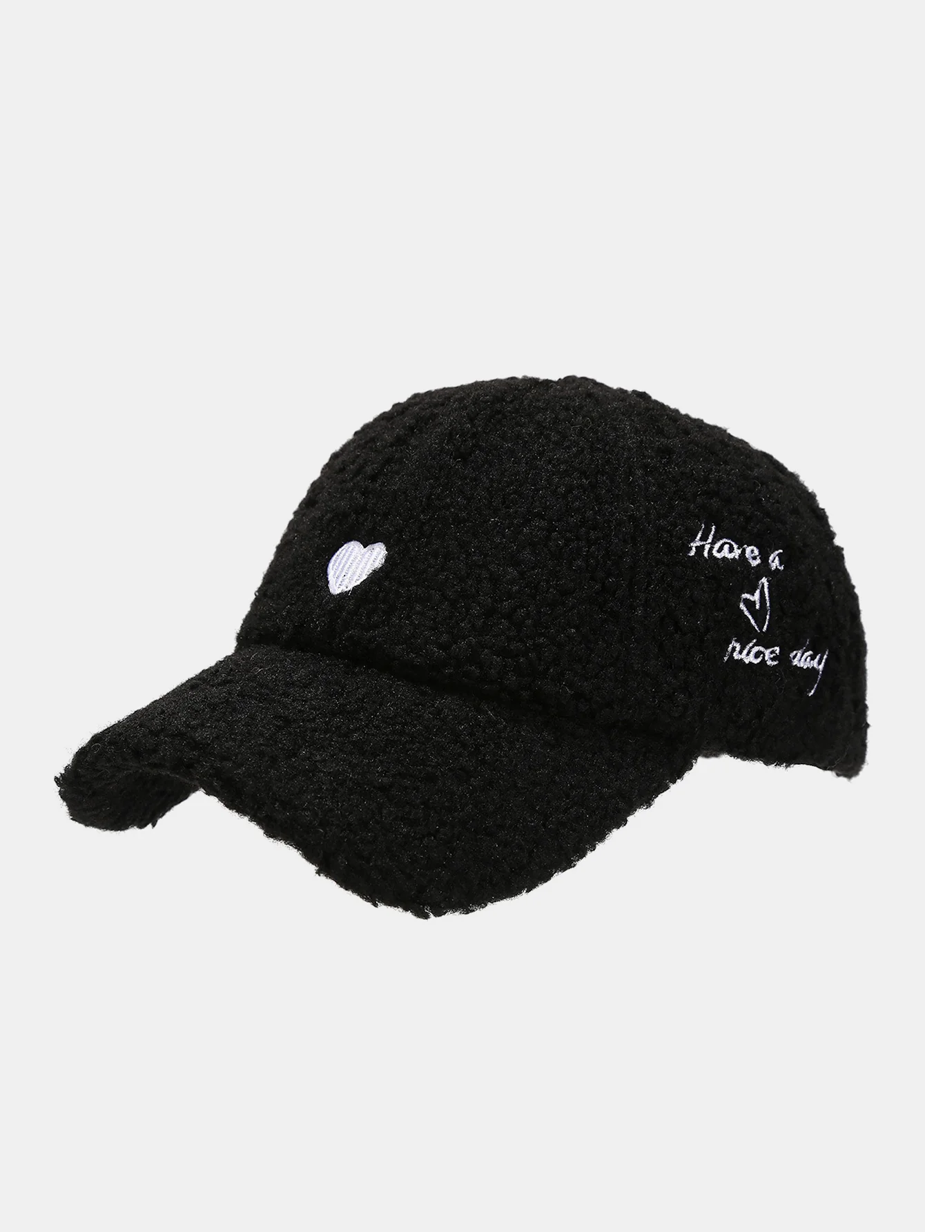 Stylish Plush Baseball Cap With Heart And Letter Embroidery - Image 3