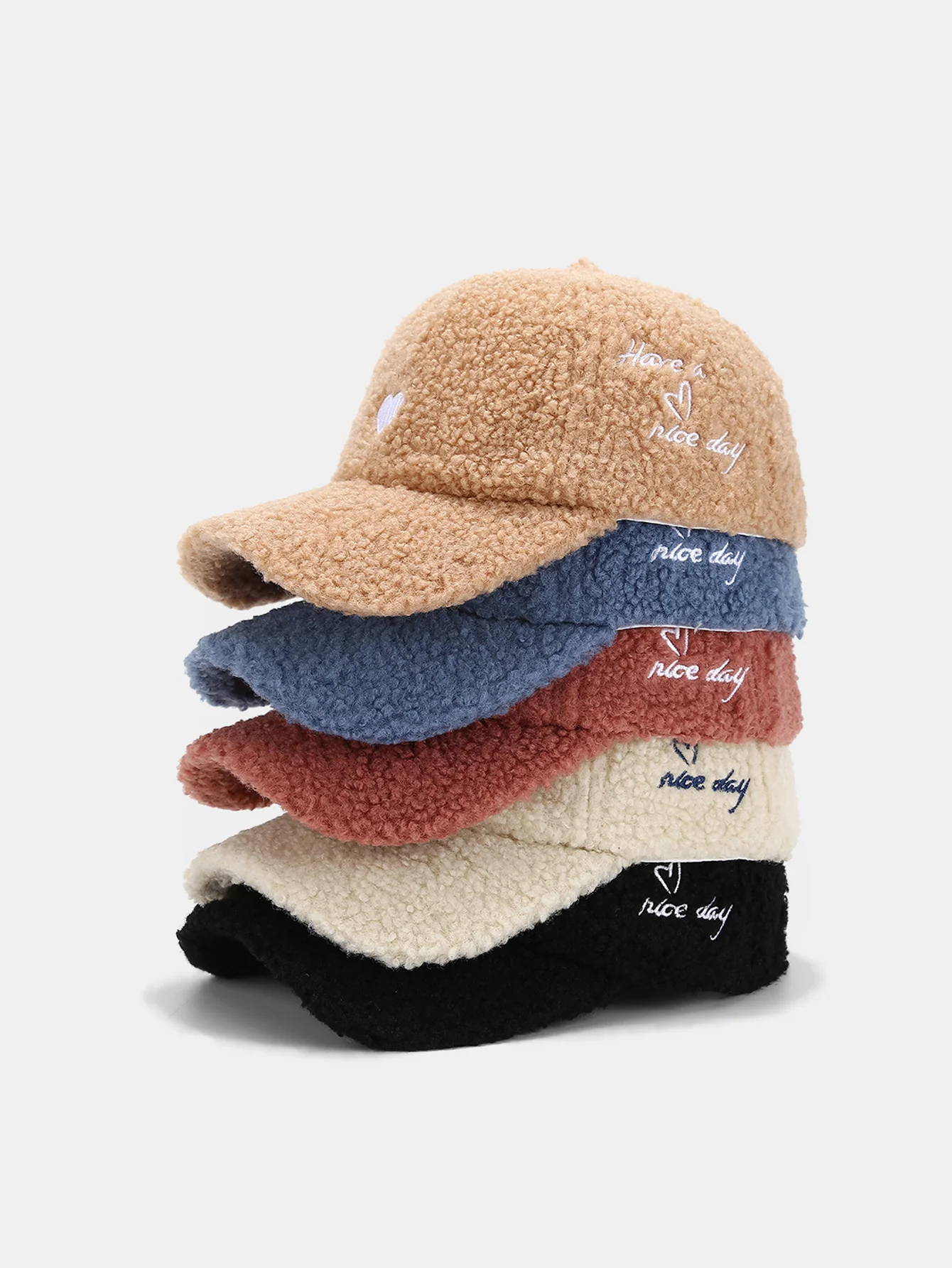 Stylish Plush Baseball Cap With Heart And Letter Embroidery - Image 7