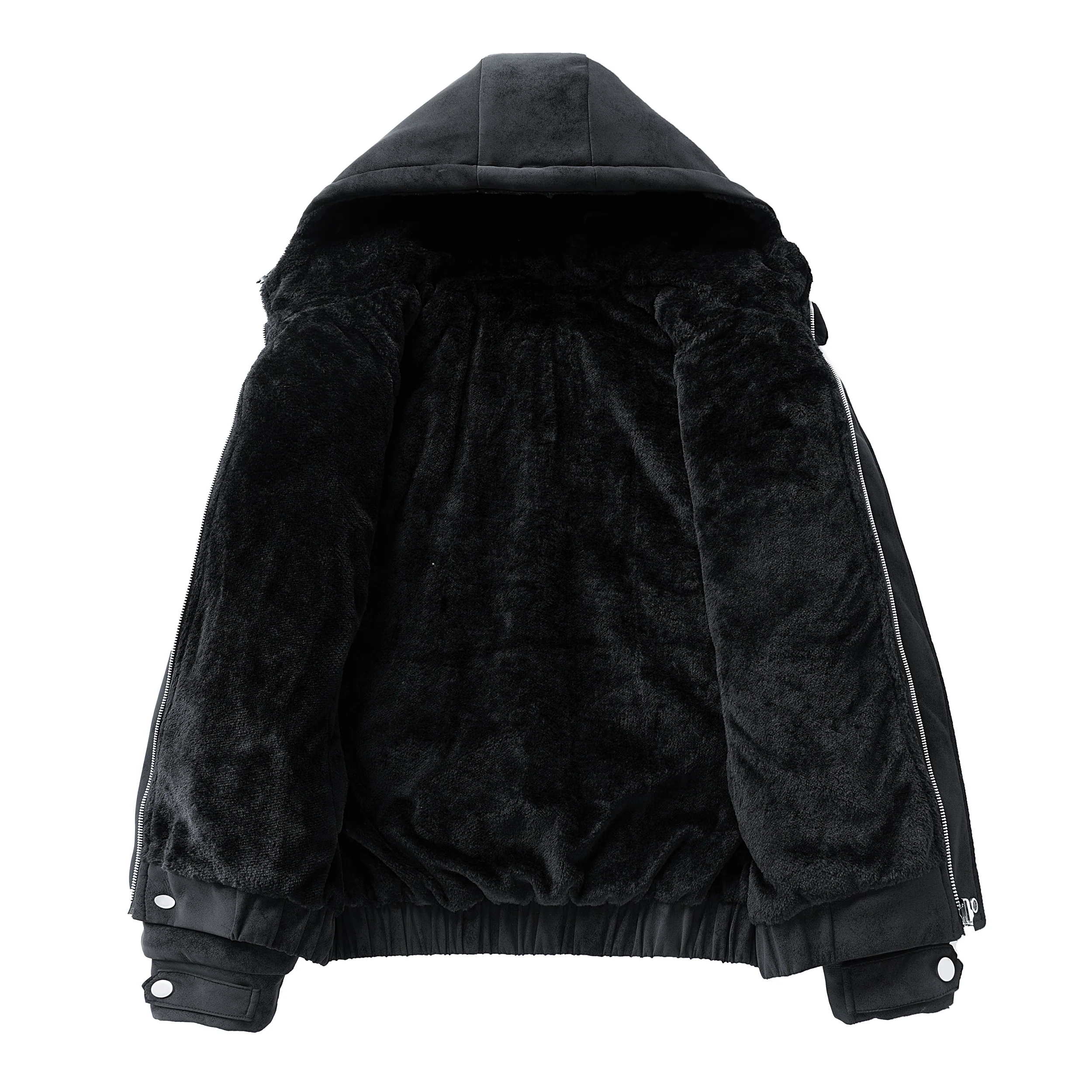 Relax Fit Suede Teddy Zipper Reversible Hooded Coat - Image 10