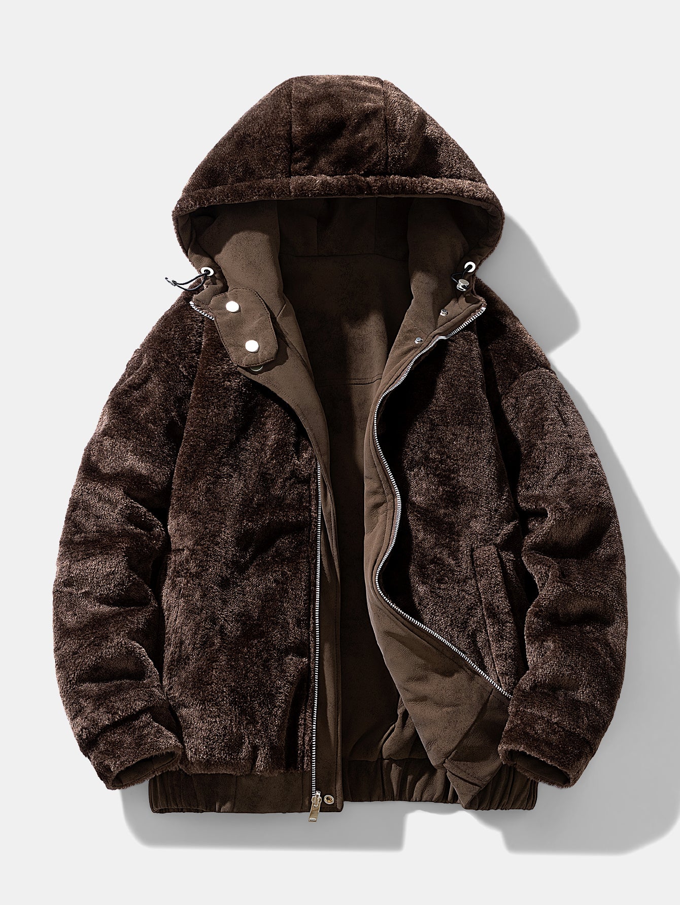 Relax Fit Suede Teddy Zipper Reversible Hooded Coat - Image 2