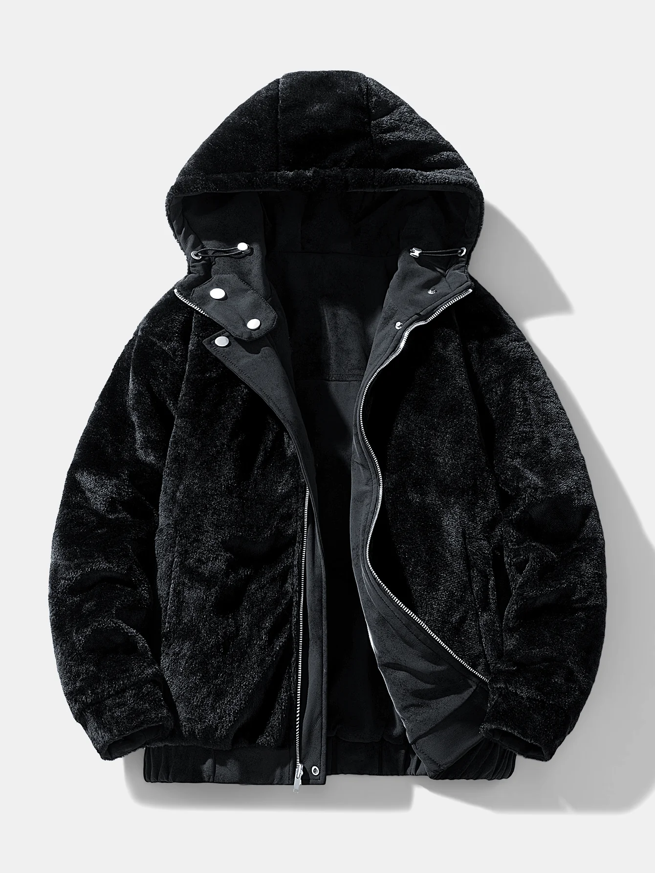 Relax Fit Suede Teddy Zipper Reversible Hooded Coat - Image 5