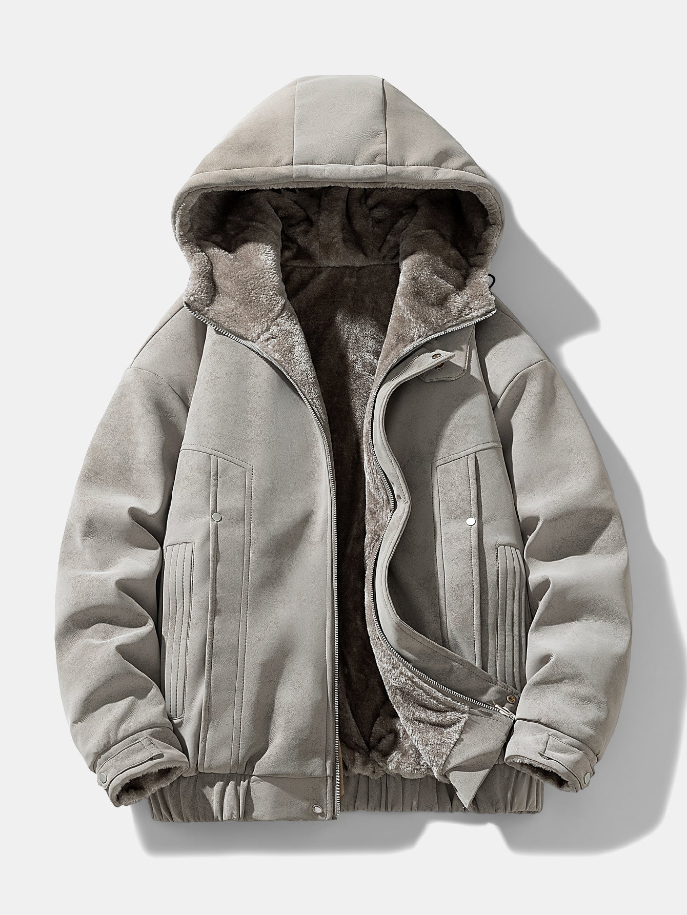 Relax Fit Suede Teddy Zipper Reversible Hooded Coat - Image 7