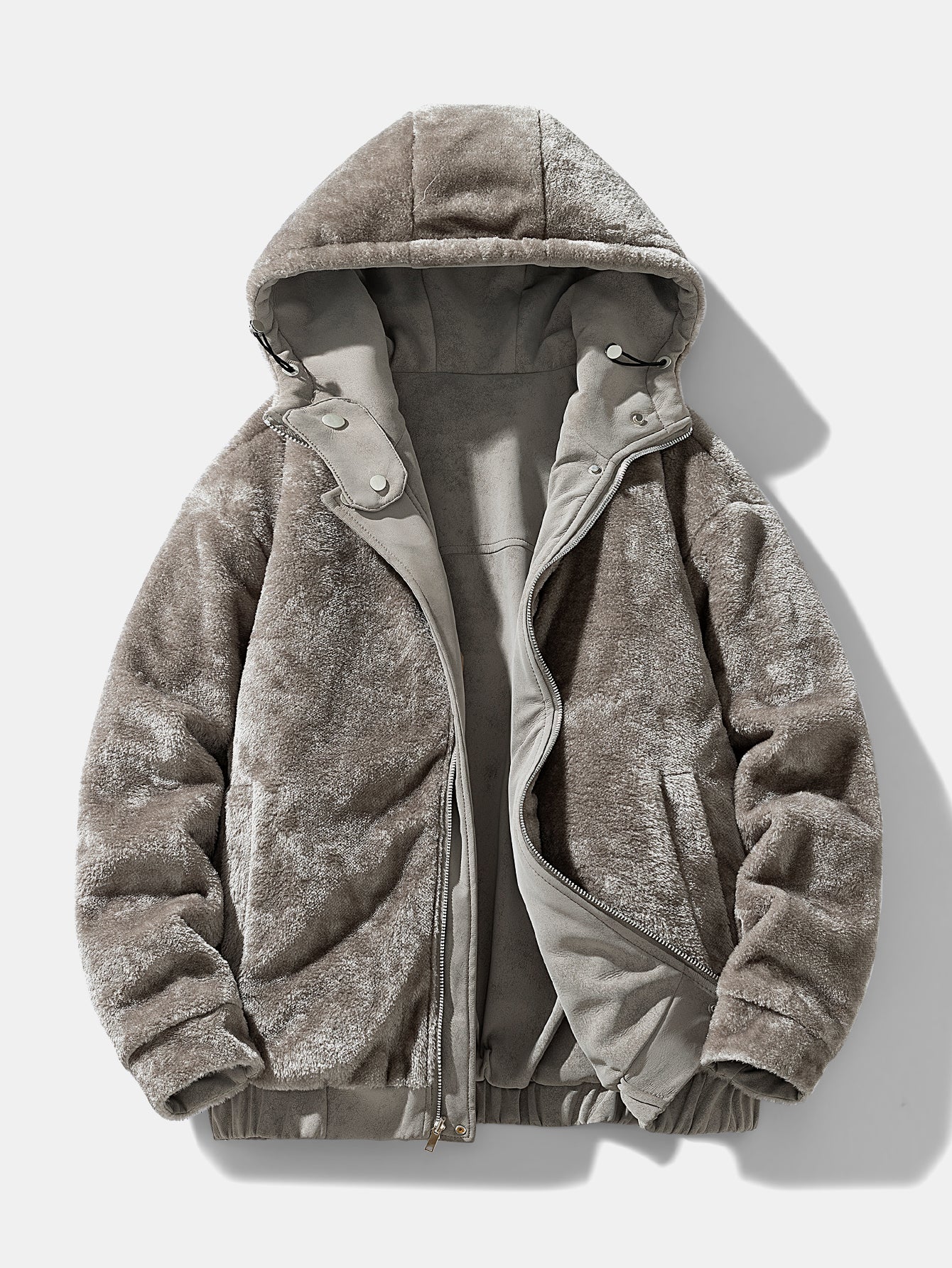 Relax Fit Suede Teddy Zipper Reversible Hooded Coat - Image 8