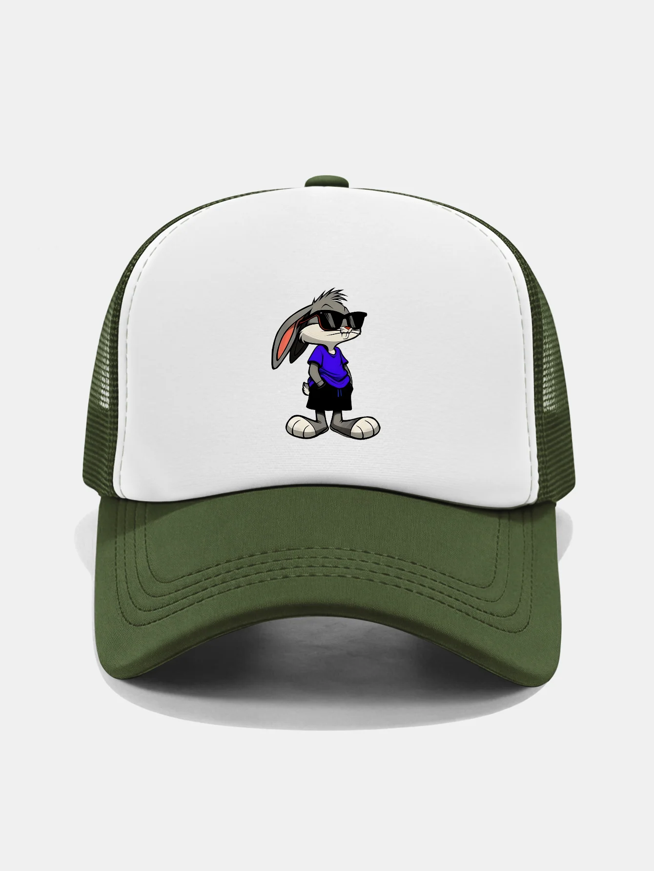 Sunglasses Rabbit Print Contrast Mesh Baseball Cap - Image 11
