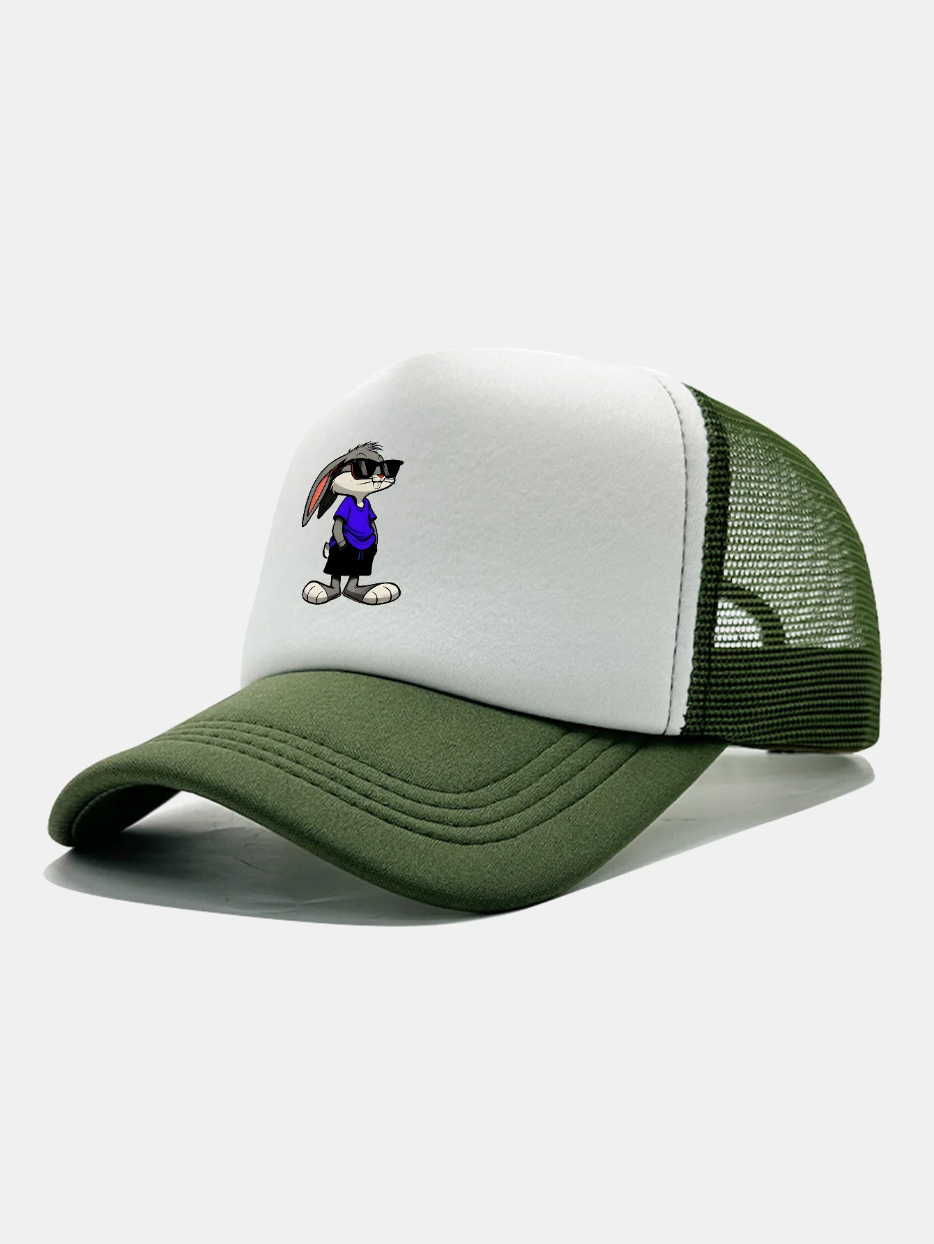 Sunglasses Rabbit Print Contrast Mesh Baseball Cap - Image 12