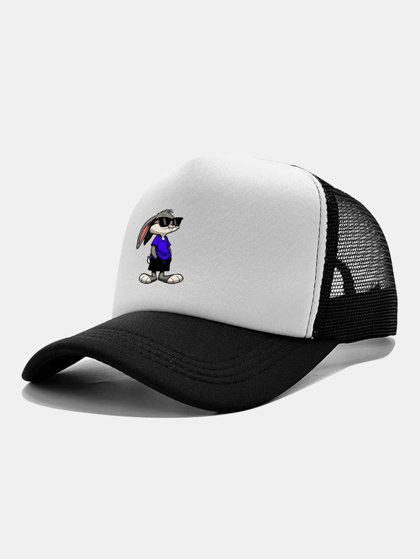 Sunglasses Rabbit Print Contrast Mesh Baseball Cap - Image 4