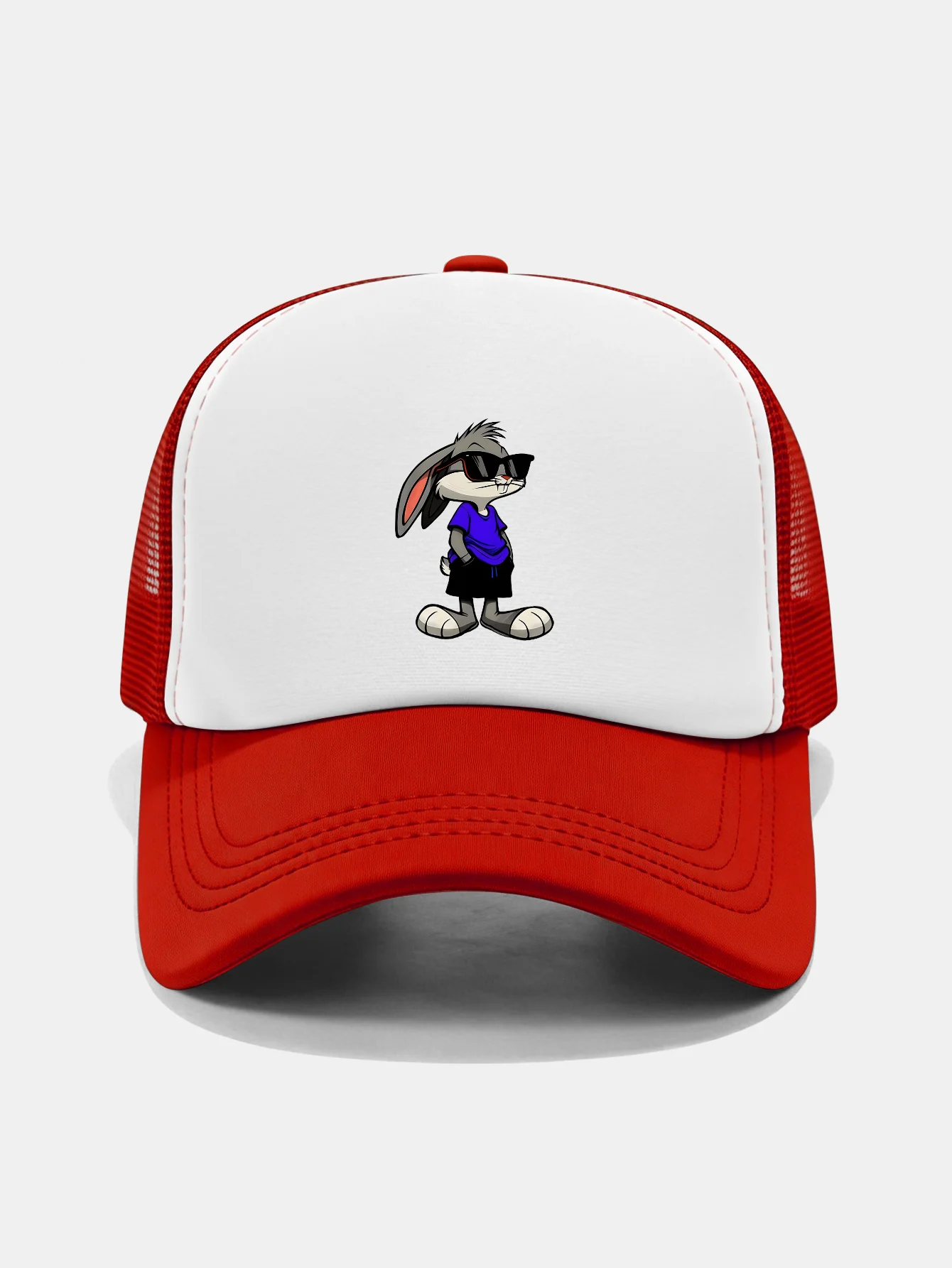 Sunglasses Rabbit Print Contrast Mesh Baseball Cap - Image 9