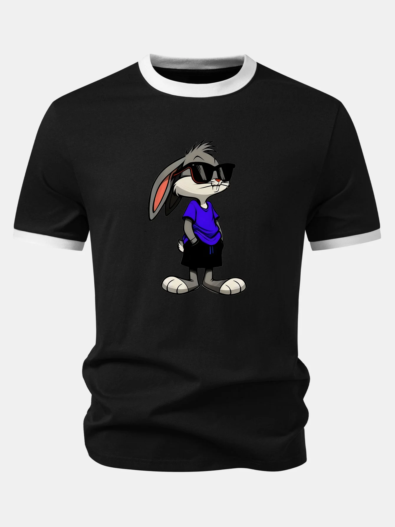Sunglasses Rabbit Print Contrast Ringer T-Shirt - Image 2