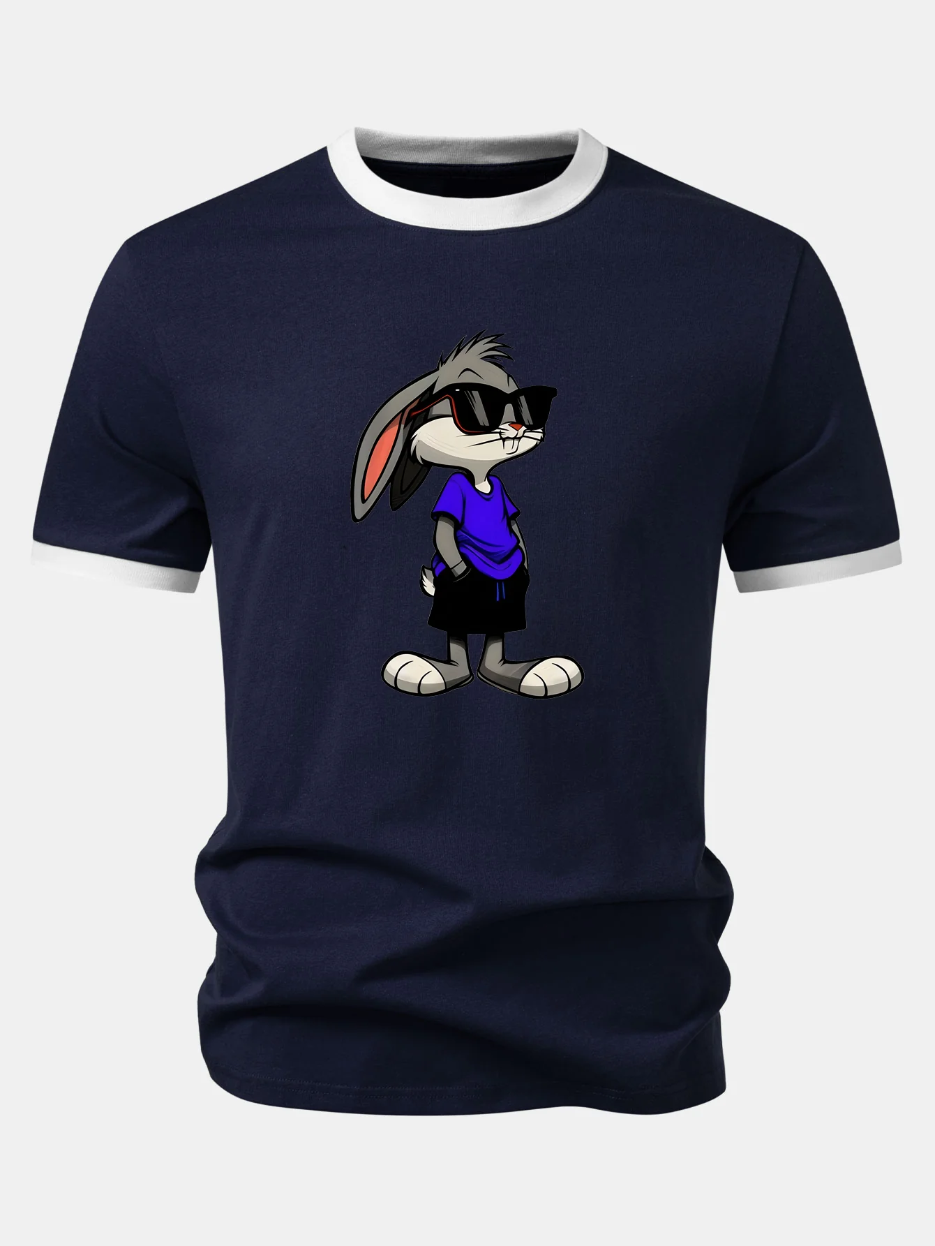 Sunglasses Rabbit Print Contrast Ringer T-Shirt - Image 3