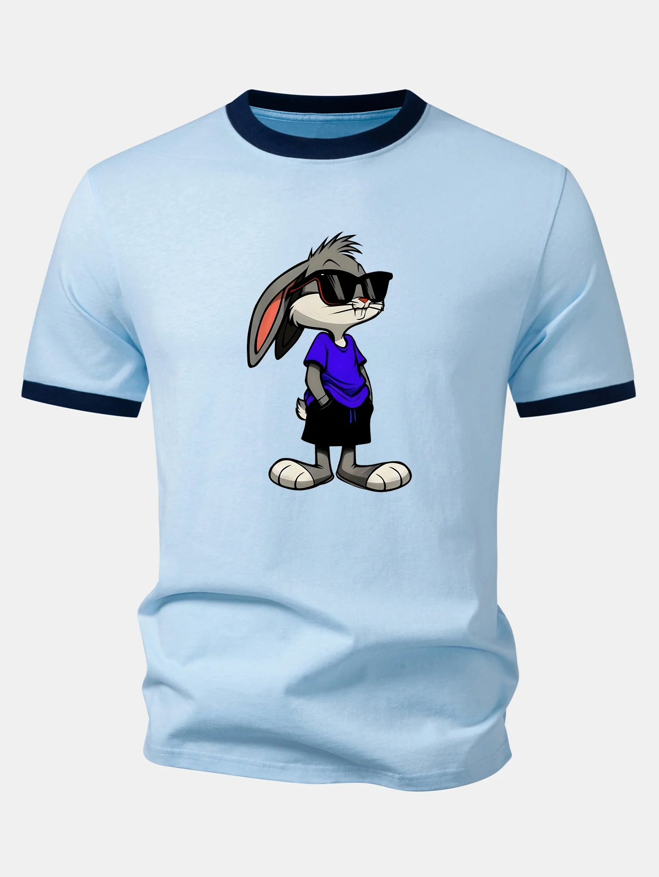 Sunglasses Rabbit Print Contrast Ringer T-Shirt - Image 4