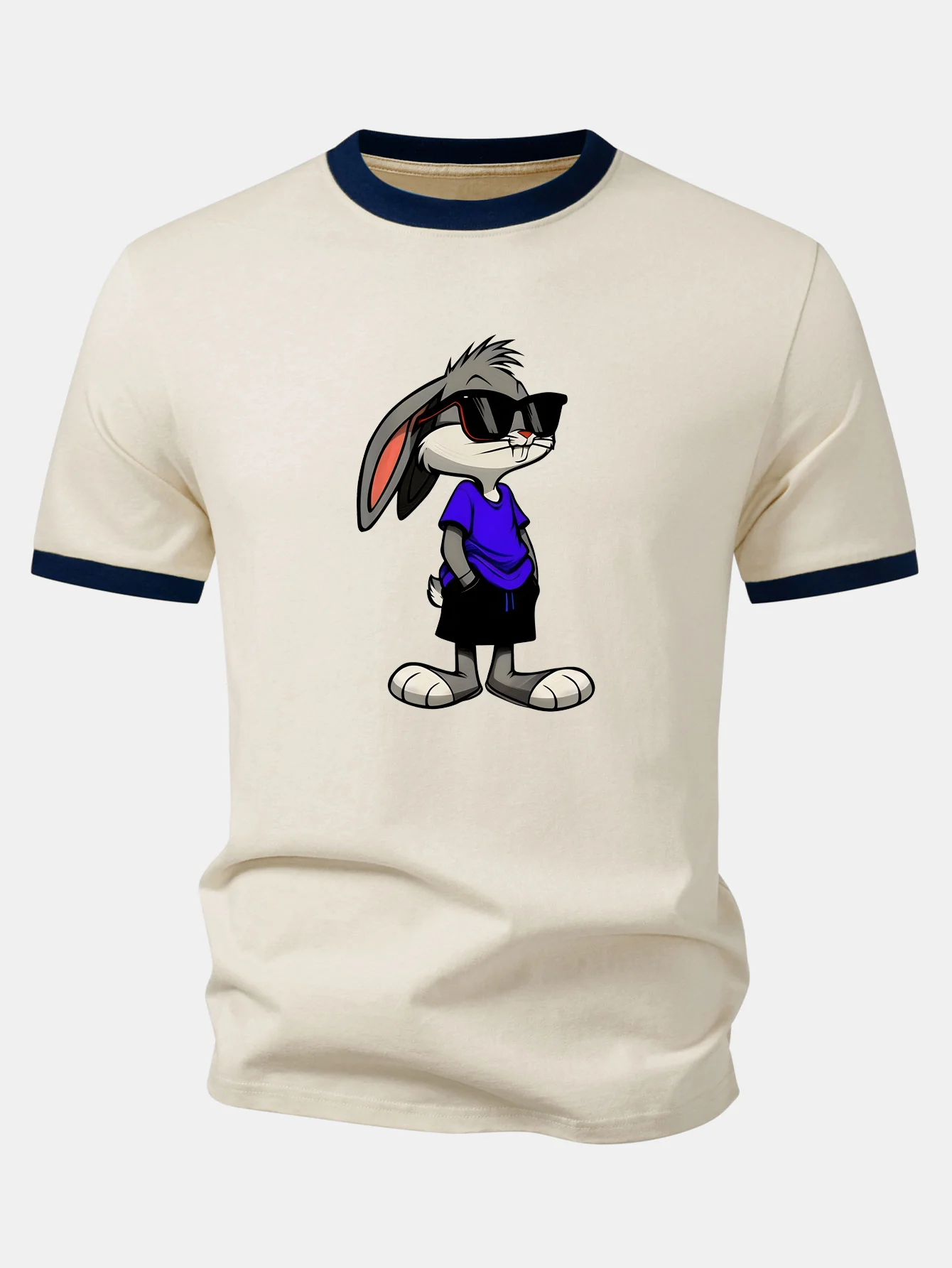 Sunglasses Rabbit Print Contrast Ringer T-Shirt - Image 5
