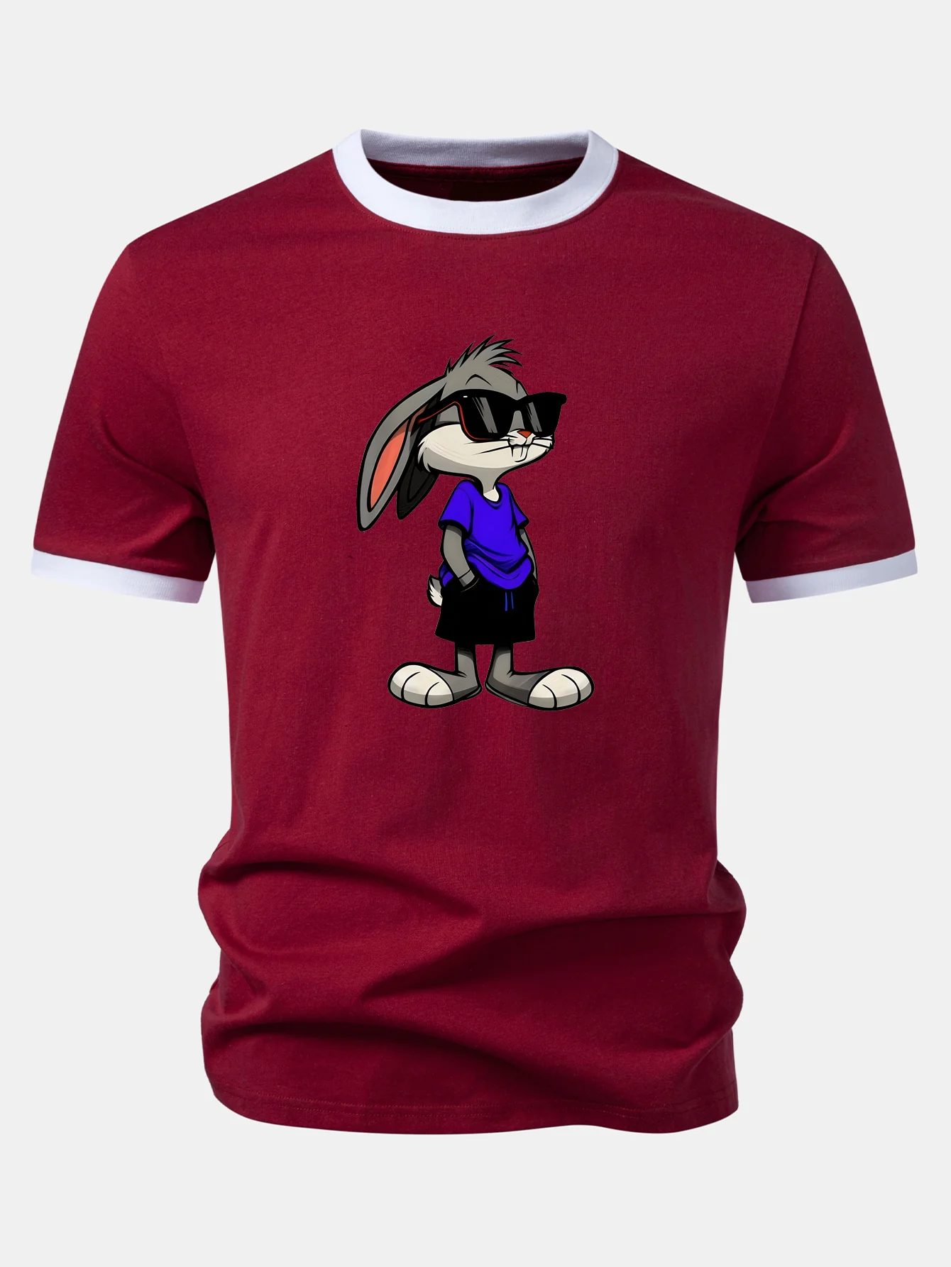 Sunglasses Rabbit Print Contrast Ringer T-Shirt - Image 7