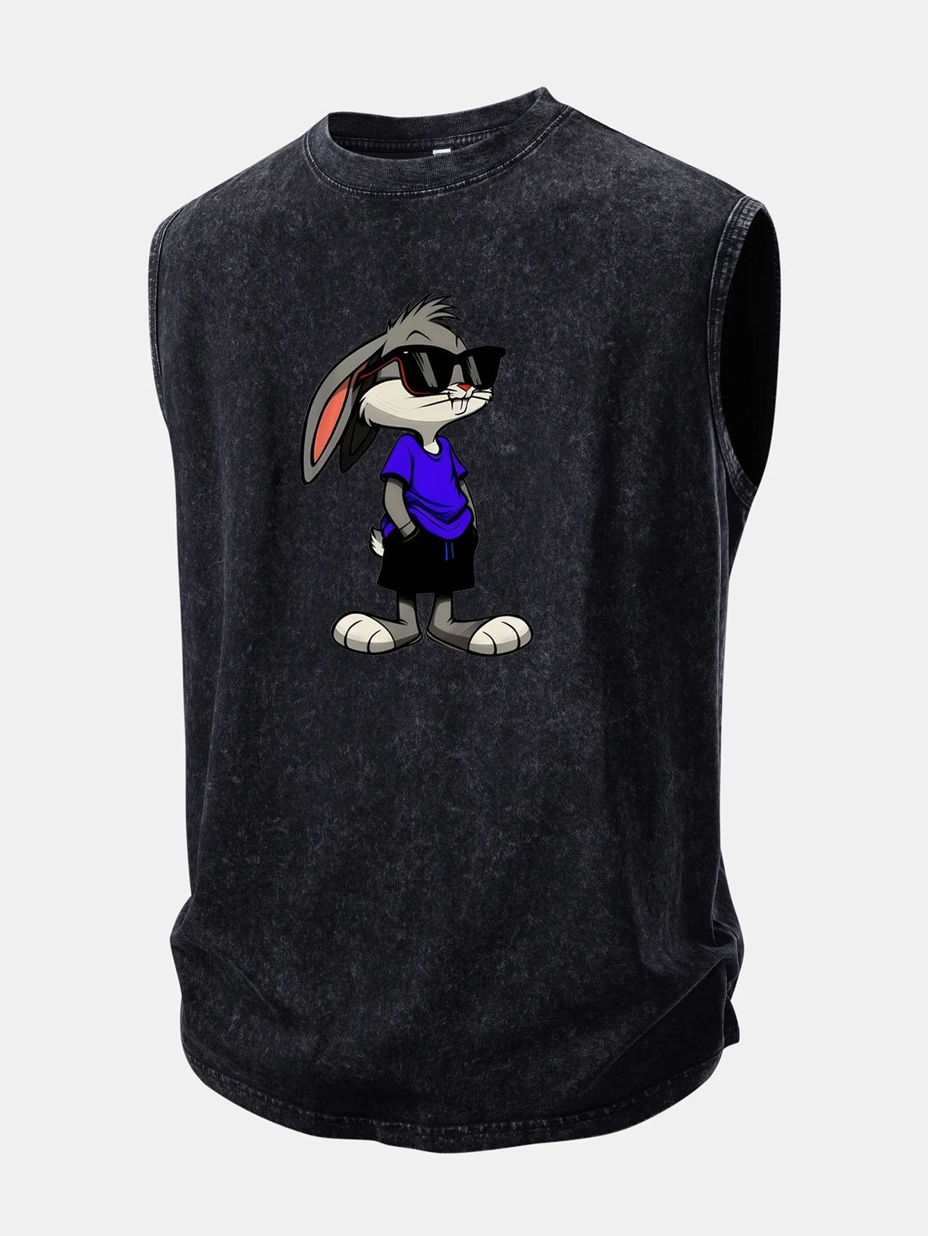 Sunglasses Rabbit Print Washed Distressed Tank Top - Image 3