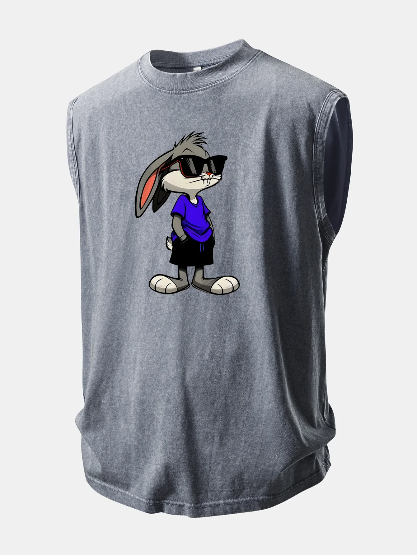 Sunglasses Rabbit Print Washed Distressed Tank Top - Image 5