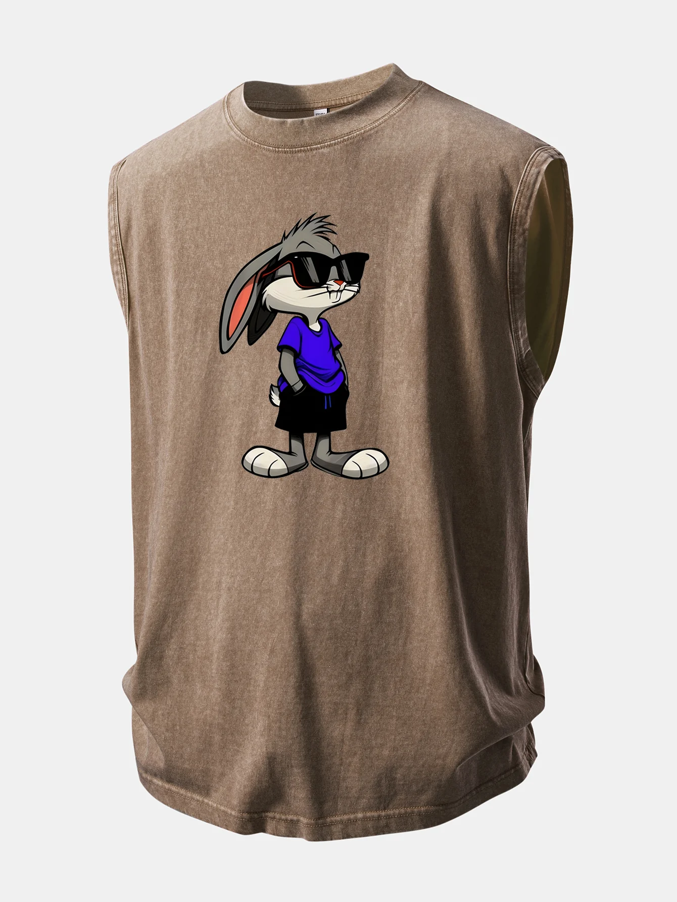 Sunglasses Rabbit Print Washed Distressed Tank Top - Image 7