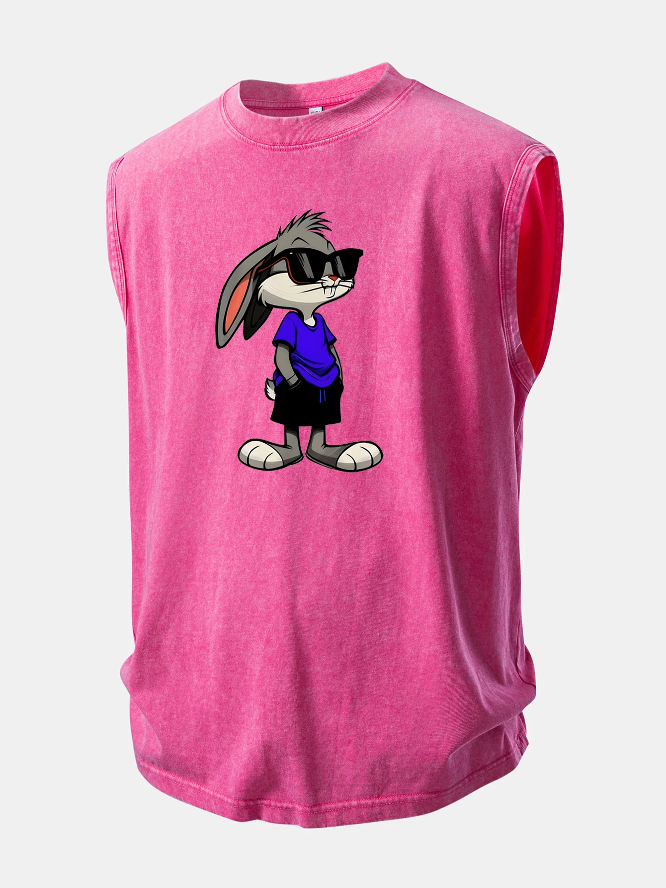 Sunglasses Rabbit Print Washed Distressed Tank Top - Image 9
