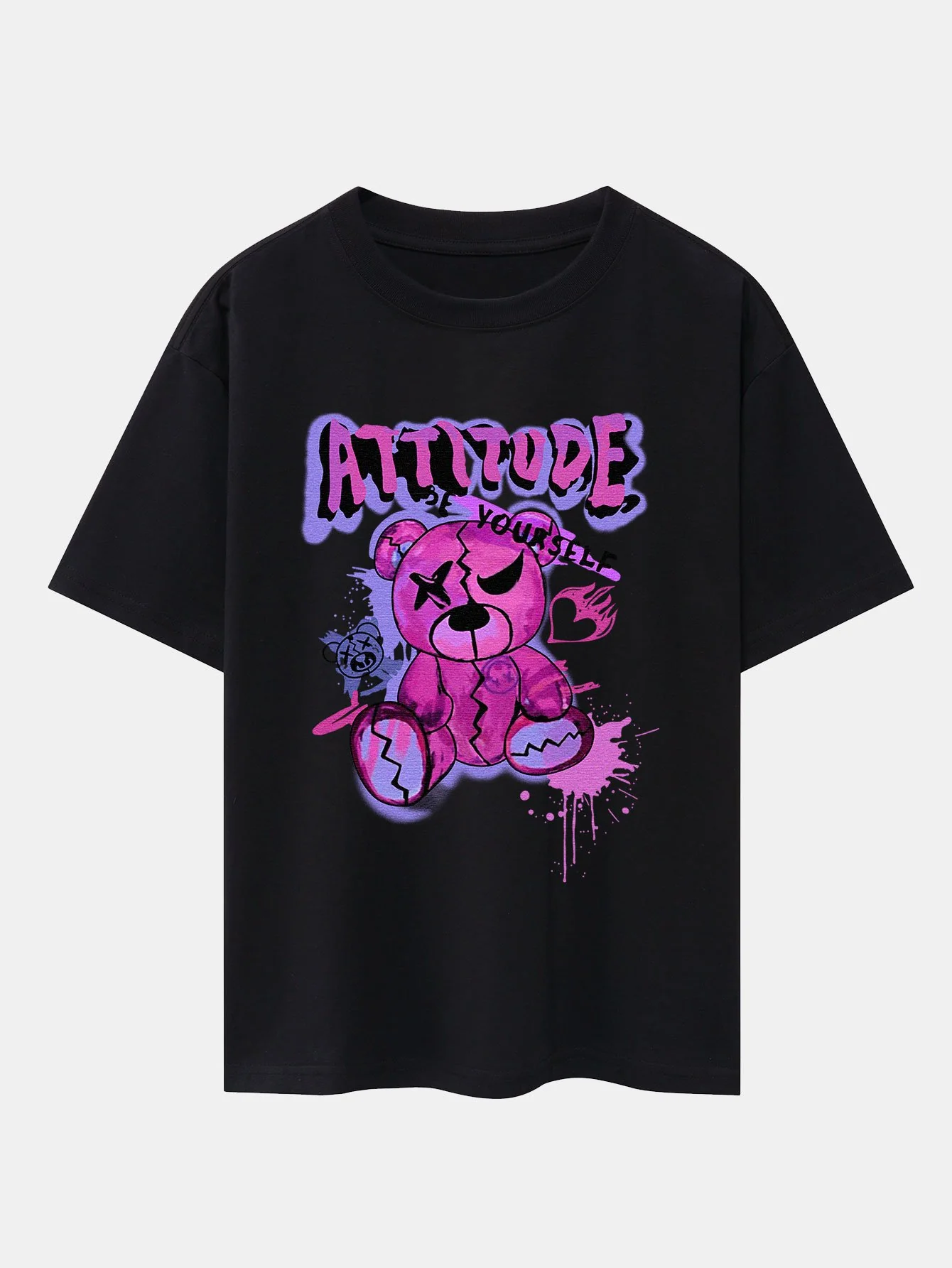 Zerrissener Bärenprint Drop Shoulder Oversize T-Shirt