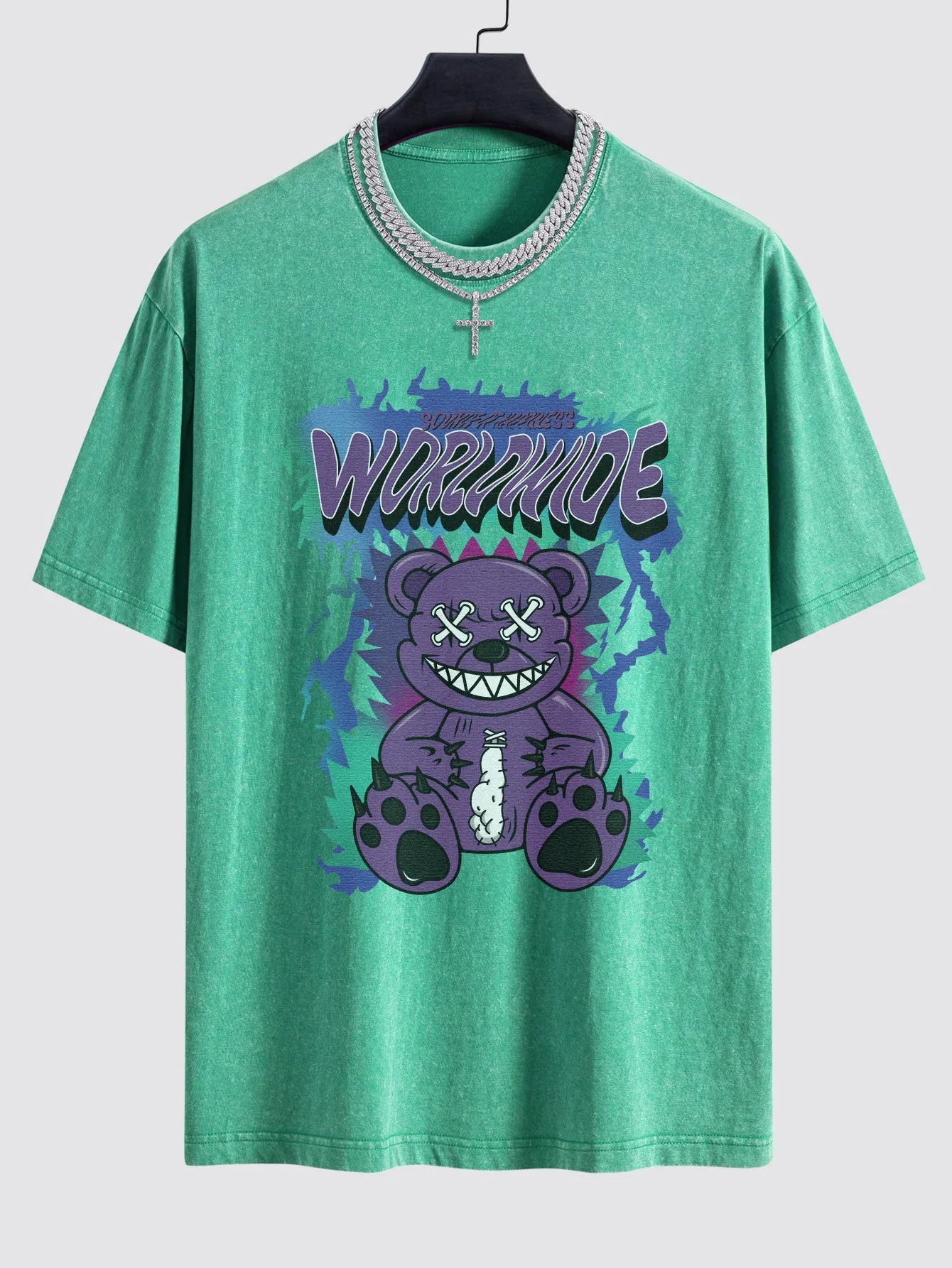Zerrissener Bärenprint gewaschener Drop-Shoulder Oversize T-Shirt - Image 6