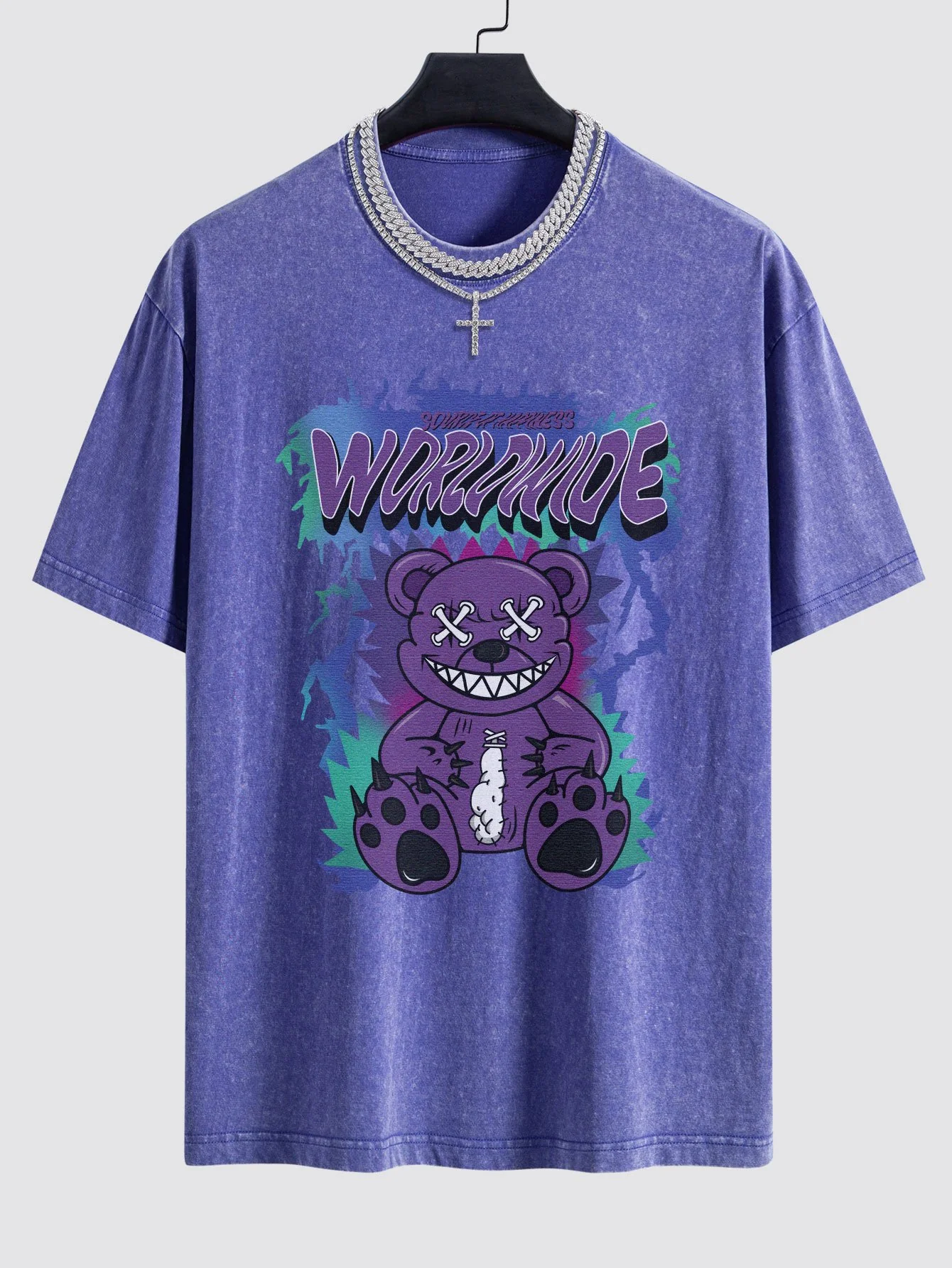 Zerrissener Bärenprint gewaschener Drop-Shoulder Oversize T-Shirt - Image 7
