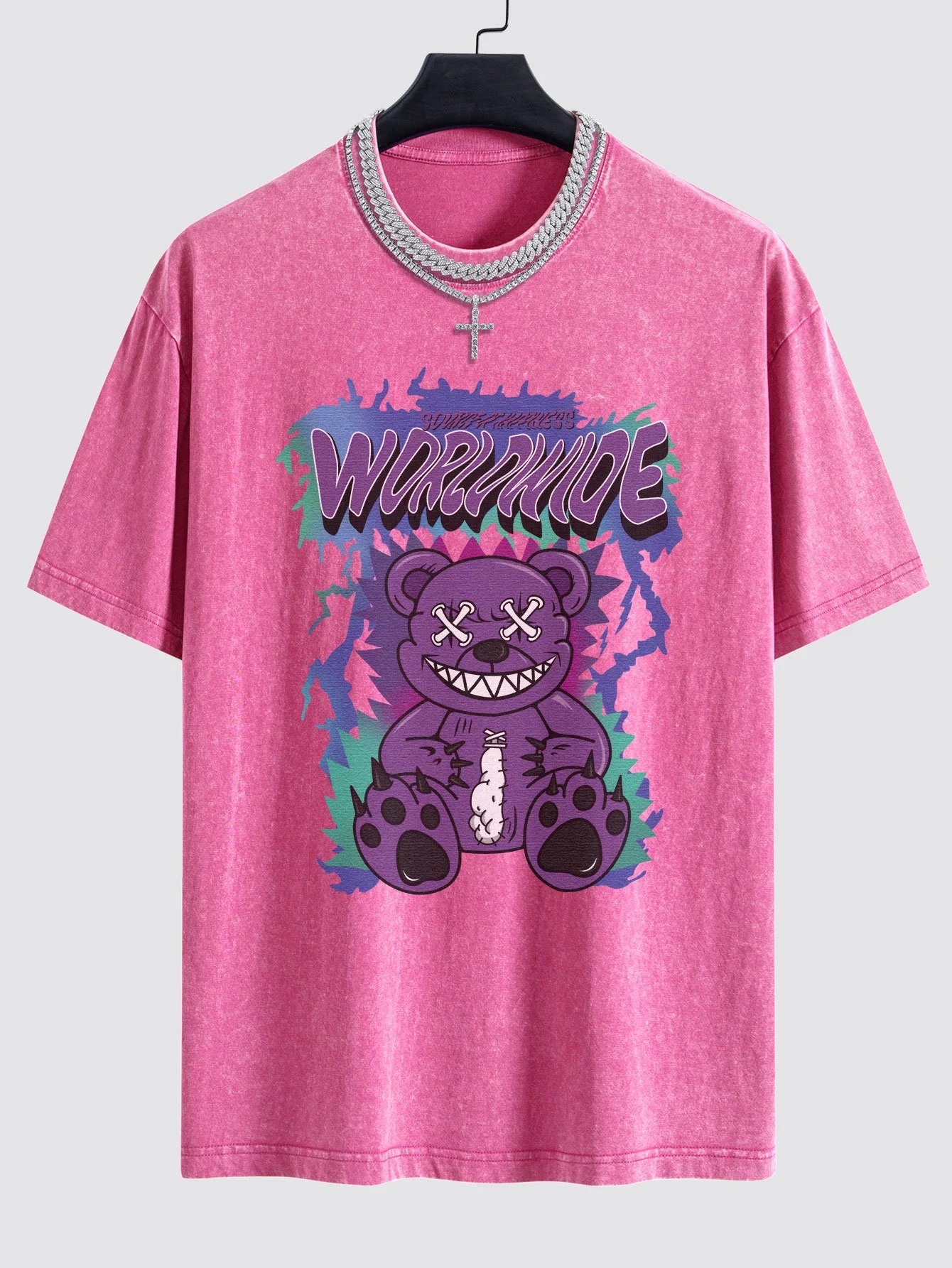 Zerrissener Bärenprint gewaschener Drop-Shoulder Oversize T-Shirt - Image 8