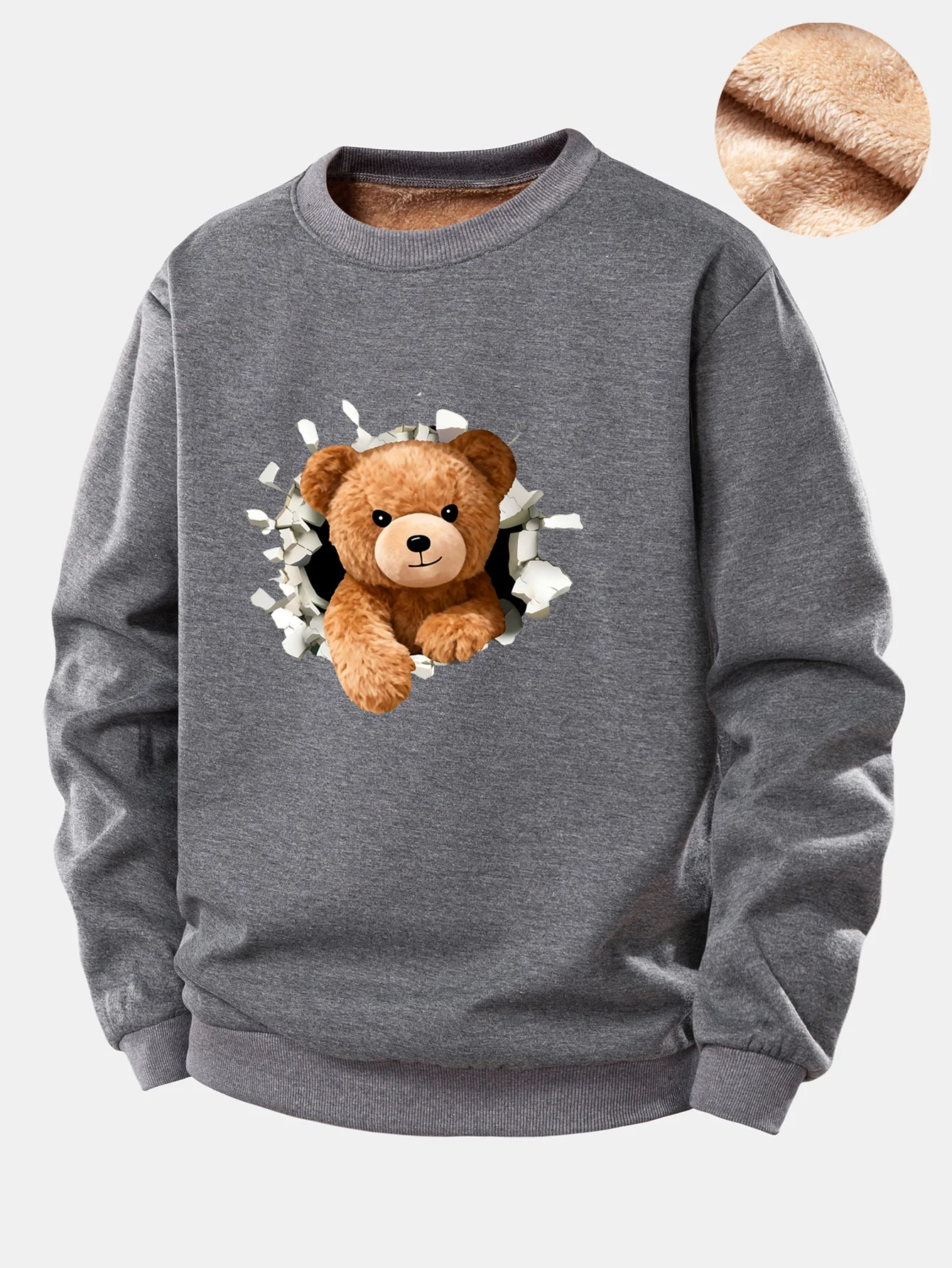 Teddy Bear Print Teddy Fleece Lined Sweatshirt - Image 2